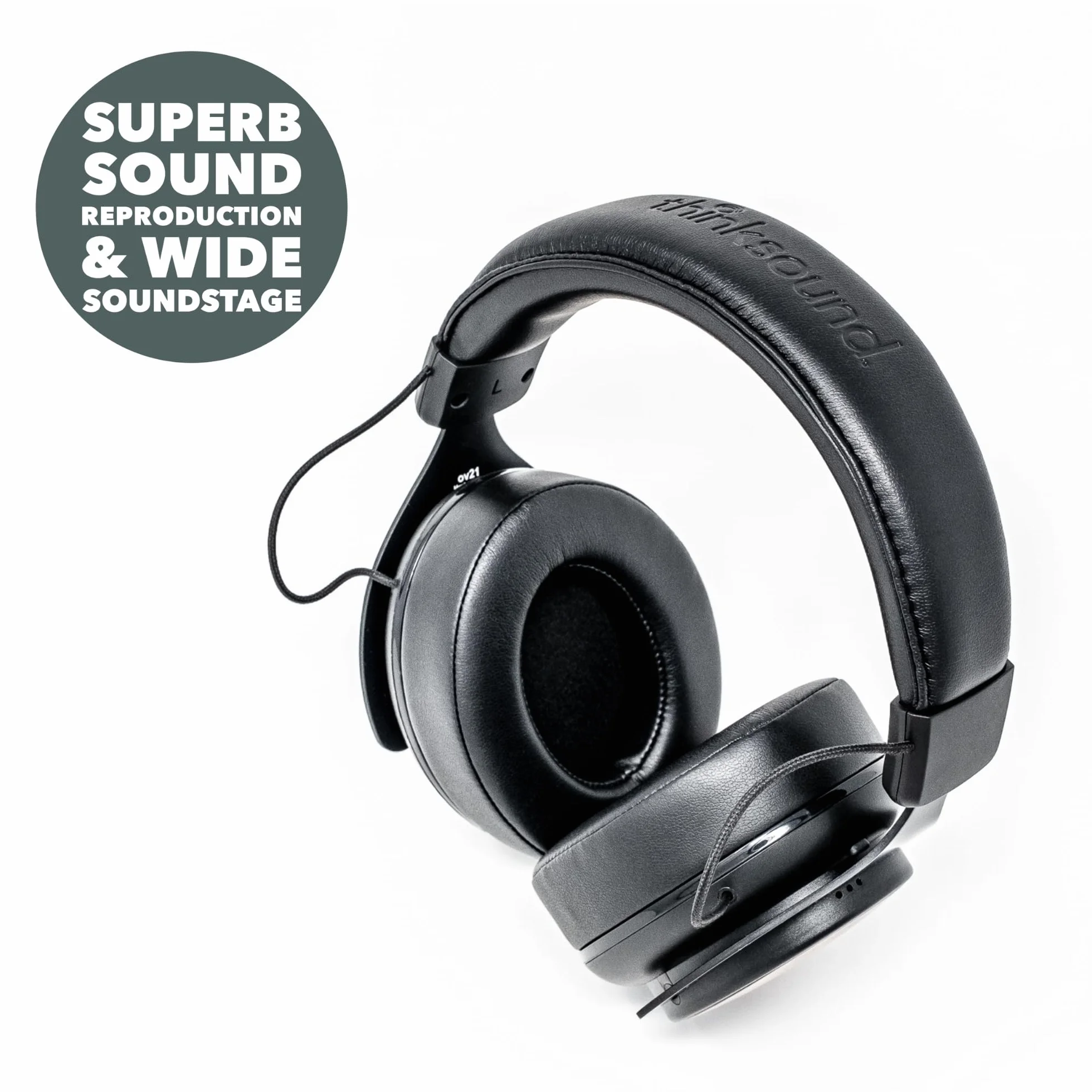 thinksound ov21 Przewodowe, zamknięte tylne słuchawki z mikrofonem – wykonane z drewna pozyskiwanego w sposób zrównoważony – stworzone dla entuzjastów muzyki, audiofilów, twórców podcastów i