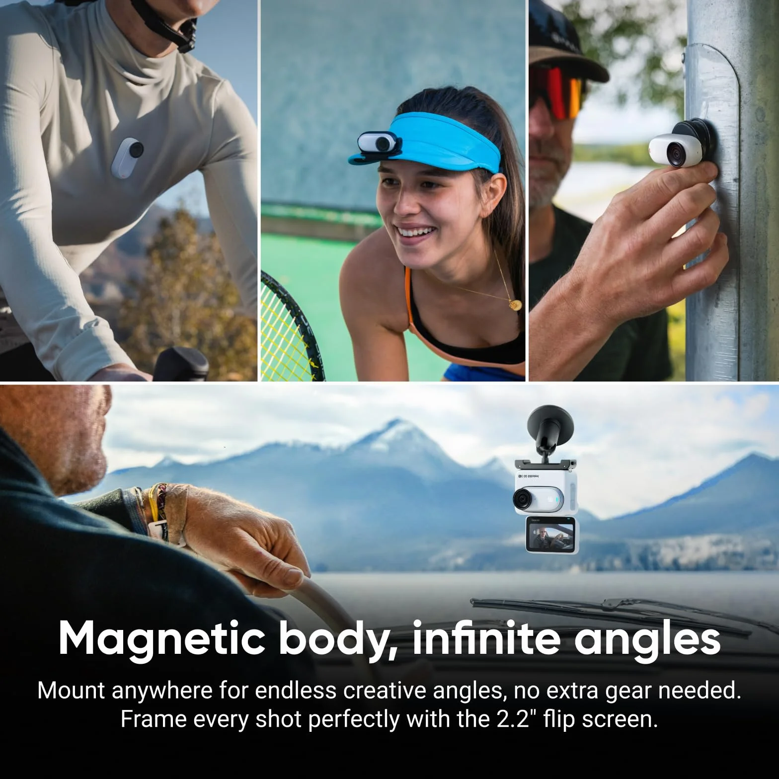 Insta360 GO 3S Cycling POV Bundle 64GB biały - mała przenośna kamera do vlogowania 4K, bez użycia rąk, mocowanie w dowolnym miejscu, stabilizacja, 140 min pracy baterii, wodoodporność 10 m, edycja AI
