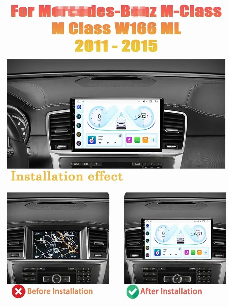 9-calowy dotykowy radio GPS dla M-Class M Class W166 ML 2011-2015, obsługuje BT WiFi Mirror Link 4G sterowanie z kierownicy(HM612 8 Core 4G+Wifi 12+256GB)