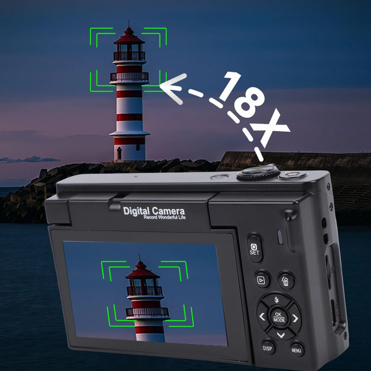 SENECESLI Aparat Cyfrowy 4K do Fotografowania i Vlogowania, Kamera Wi-Fi do Vlogowania 75 MP do YouTube'a, Aparaty Cyfrowe z 18-krotnym Zoomem i Odchylanym Ekranem 3" 180° dla Nastolatków i (BLACK)