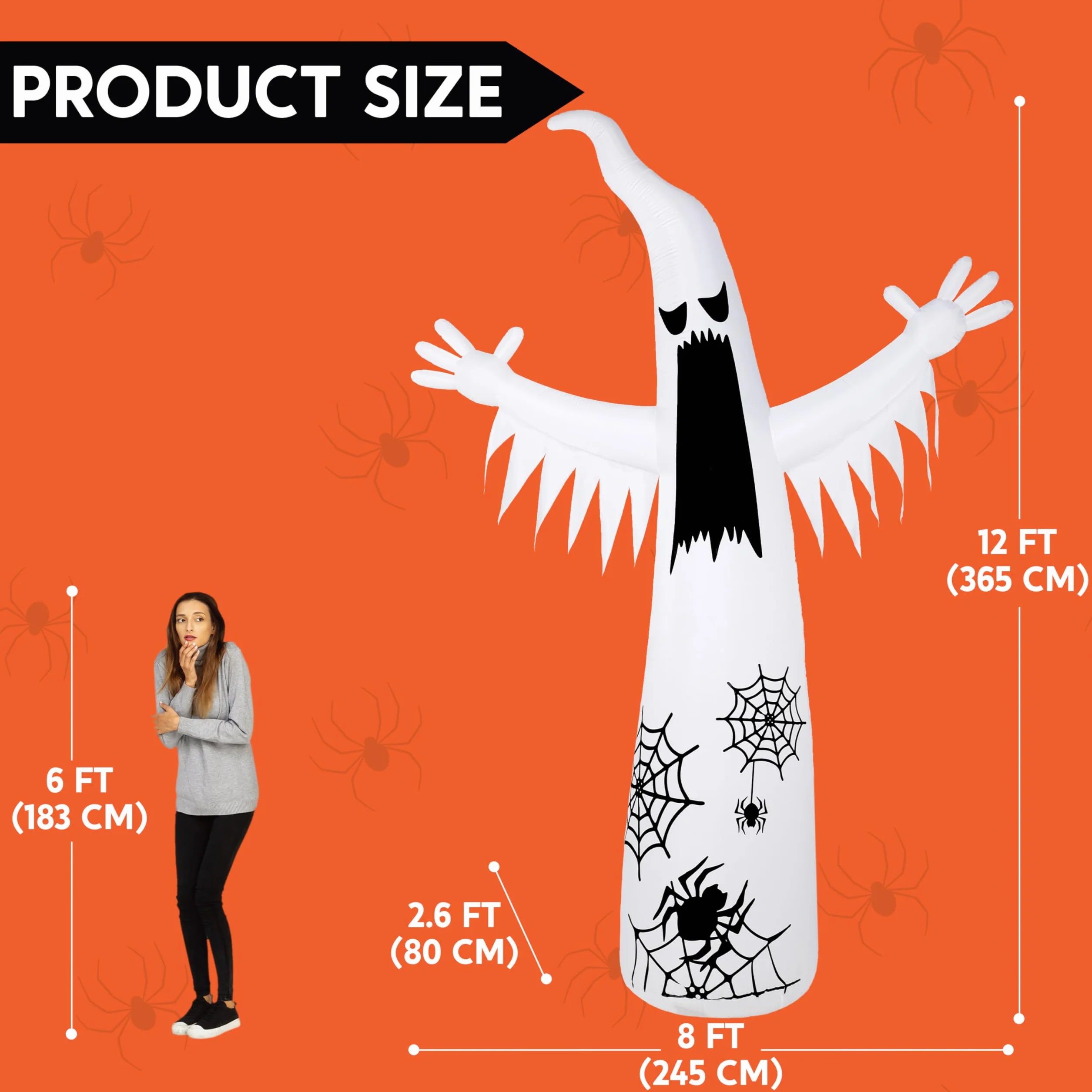 Joiedomi 30 m, nadmuchiwane Halloween, gigantyczny duch, dekoracje na zewnątrz, Halloween, wysadzane duchami, dekoracje na podwórko z 3-kolorowym migającym płomieniem na trawnik, imprezę, straszny