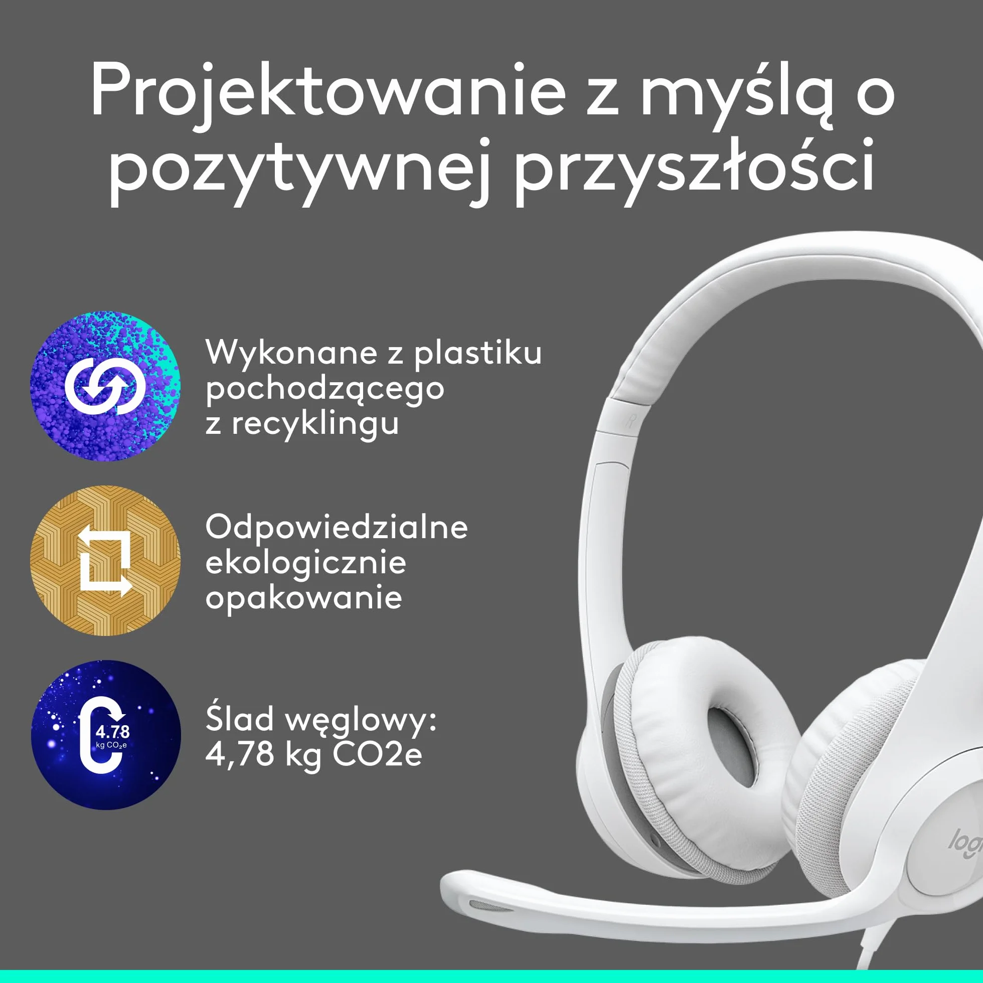 Logitech H390 Przewodowy Zestaw Słuchawkowy do PC/Laptopa, Słuchawki Stereo z Mikrofonem z Redukcją Szumów, USB-A, Pilotem na Kablu, działa na Chromebooku - Biały