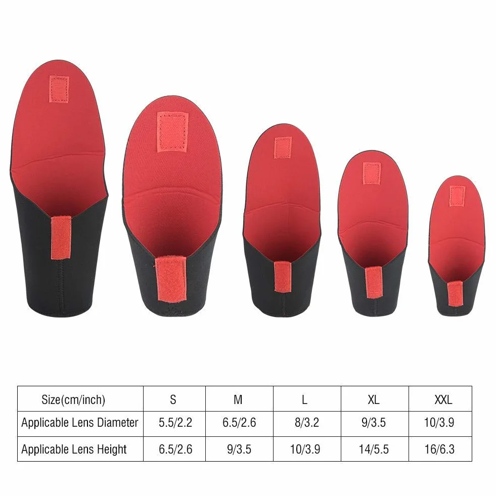 Zestaw etui na obiektyw aparatu, 5 szt.S ~ XXL Neoprenowy pokrowiec na obiektyw z haczykiem / pętlą, odporny na wstrząsy zestaw ochronny na obiektyw aparatu, futerał na obiektyw do lustrzanki jednoobiektywowej