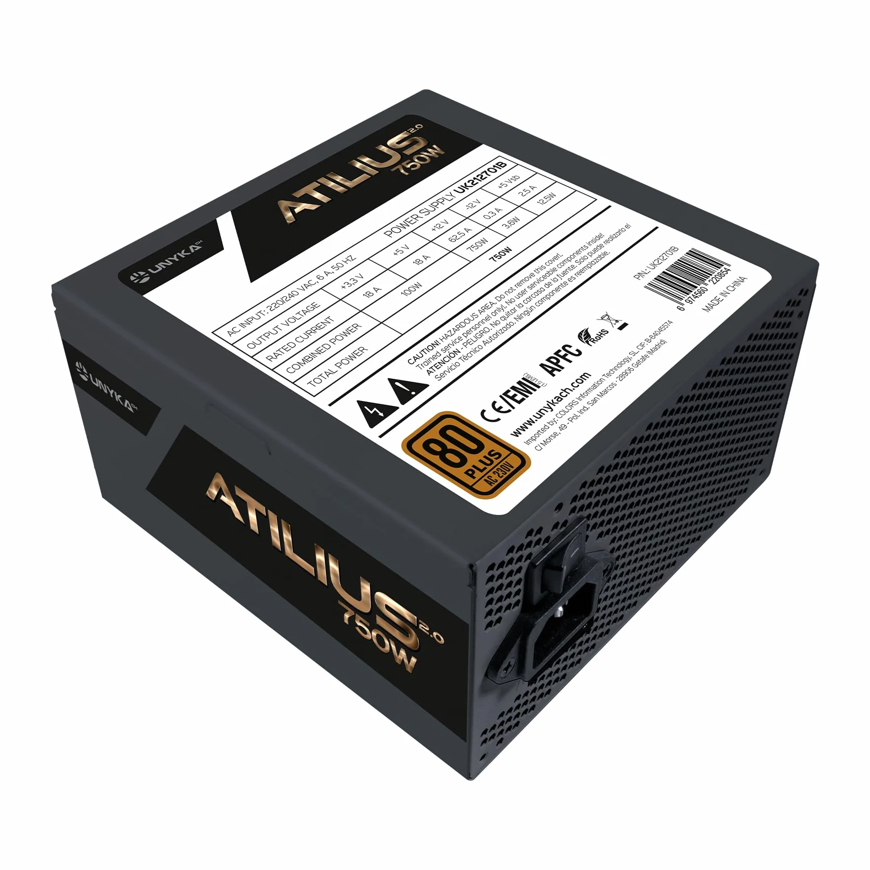 Źródło zasilania ATX Black 750W 85% Wydajność
