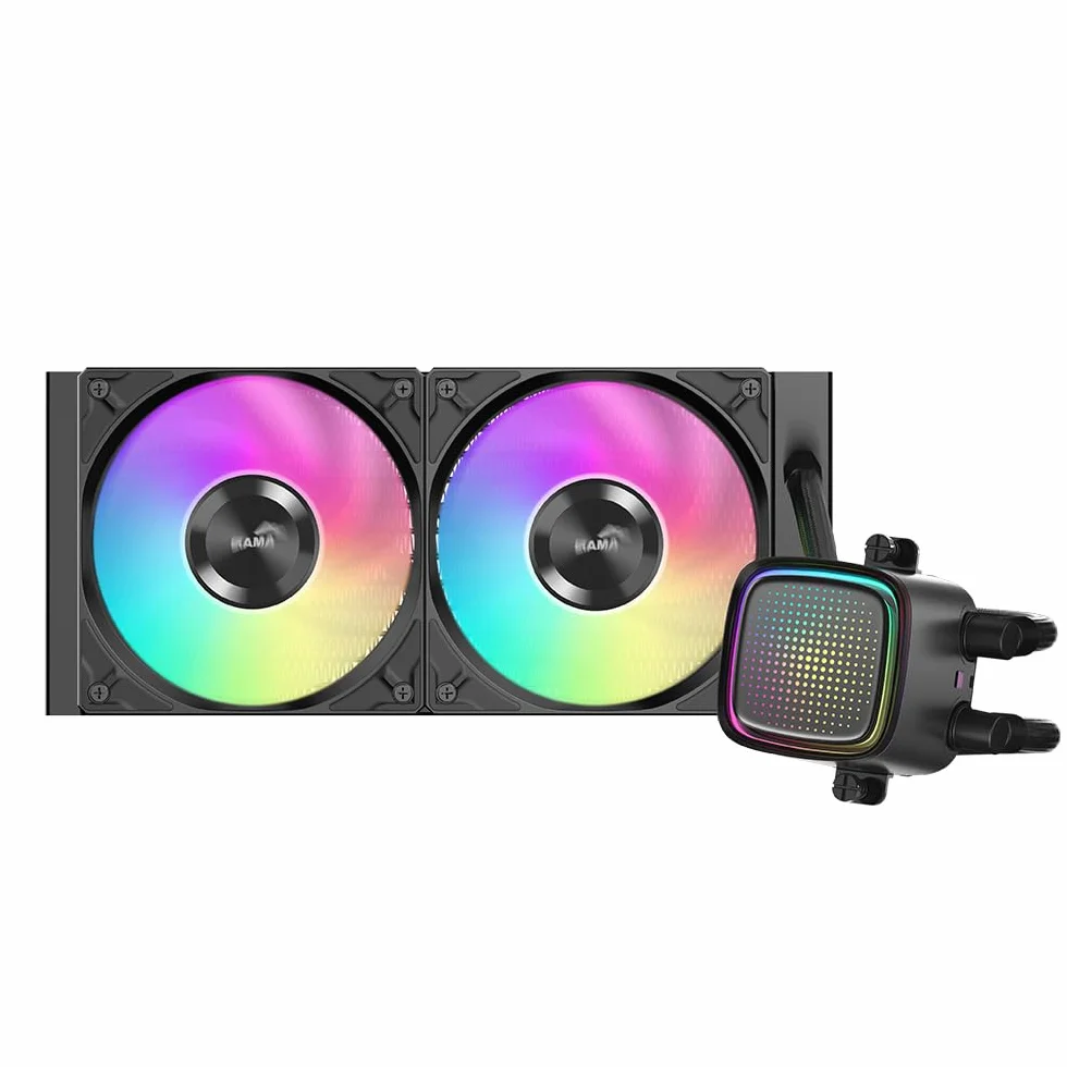 Chłodzenie wodne CPU SAMA L50 240 mm, efekt nieskończonego lustra, czarny | Intel LGA 1851/1700/1200/115X, AMD AM5/AM4, 2x120mm ARGB (synchronizacja z płytą główną), PWM, cicha praca, wentylatory 28 mm