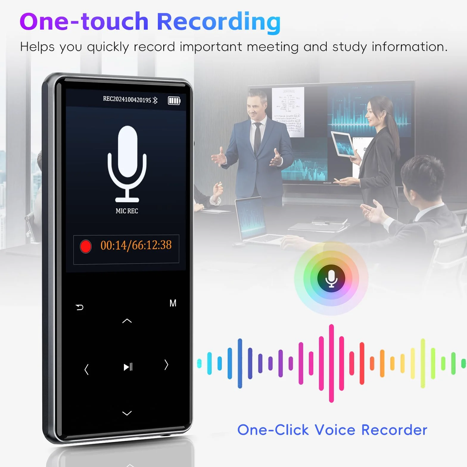 HIFI WALKER Odtwarzacz MP3 M7 – 128 GB, Bluetooth 5.0, ekran dotykowy 2,4 cala, odtwarzacz muzyczny z głośnikiem, mini rejestrator głosu ze słuchawkami, przyciskami dotykowymi, przeglądarką zdjęć