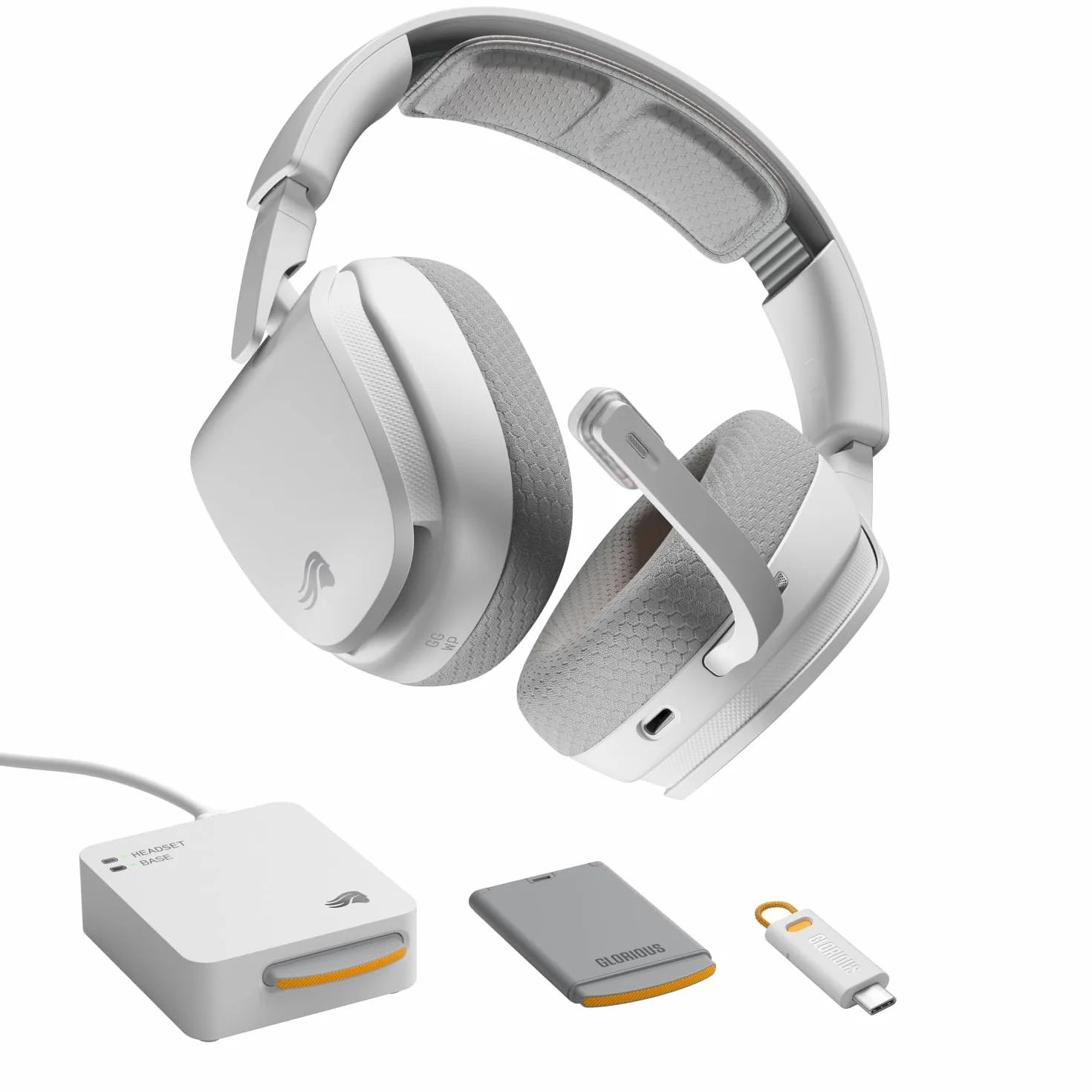 Glorious GHS Wireless InfinitePlay - Headset Gaming - PC, PS5, PS4 - Biały | Wymienne Baterie 85h, ON przy Wymianie, 2.4GHz i Bluetooth, Dostrojone Przetworniki, Odłączany Mikrofon z Redukcją Szumów