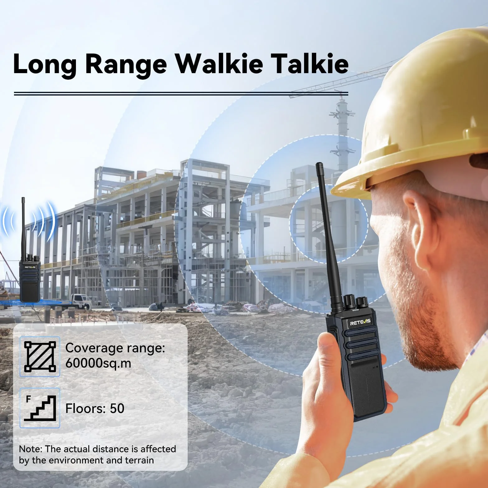 Retevis RT86A Walkie Talkie o Dużym zasięgu, Profesjonalne Radio Dwukierunkowe dla Dorosłych, 2500mAh, Wysokiej Mocy Przenośne Radio do Rozmów Grupowych, Budownictwo, Logistyka i Transport (4 szt.)