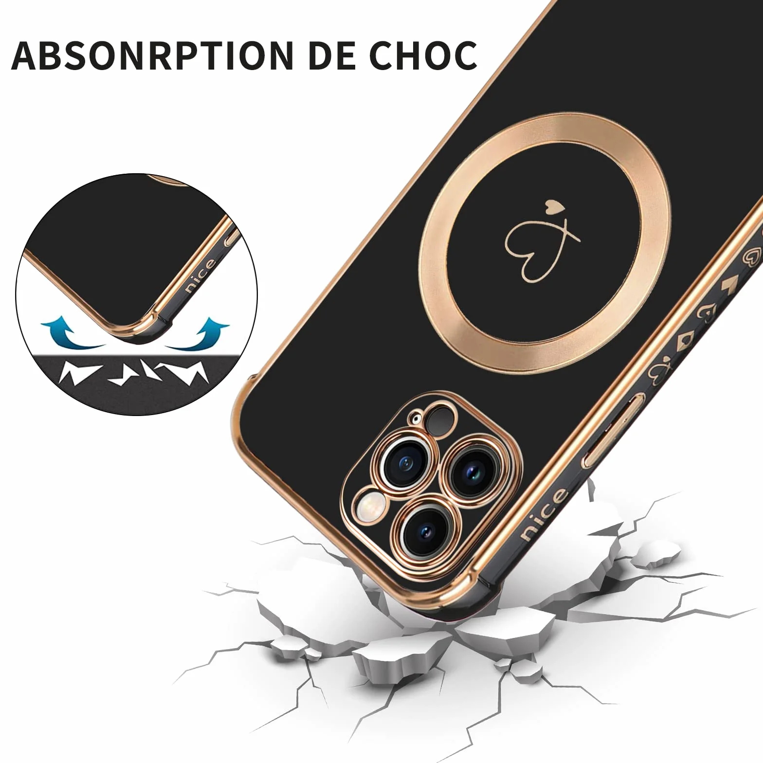 Pnakqil Silikonowe Etui z paskiem na ramię dla iPhone 13 Pro Max 6.7 Cal Czarny Elektrolityczne TPU Case