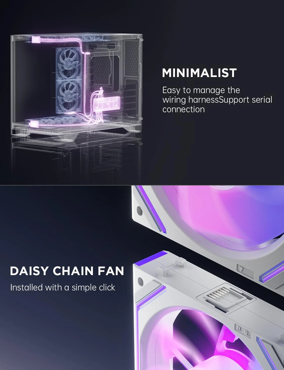 AsiaHorse DAWN Pro ARGB Daisy Chain Wentylator PC, odwrócony, 120 mm [Infinity Mirror] [HDB] 71 CFM/1850 RPM/2,6 MMH2O 4 pinowe PWM i 3 pinowe ARGB 5V, 3 sztuki, dla Asus Aura ASRock