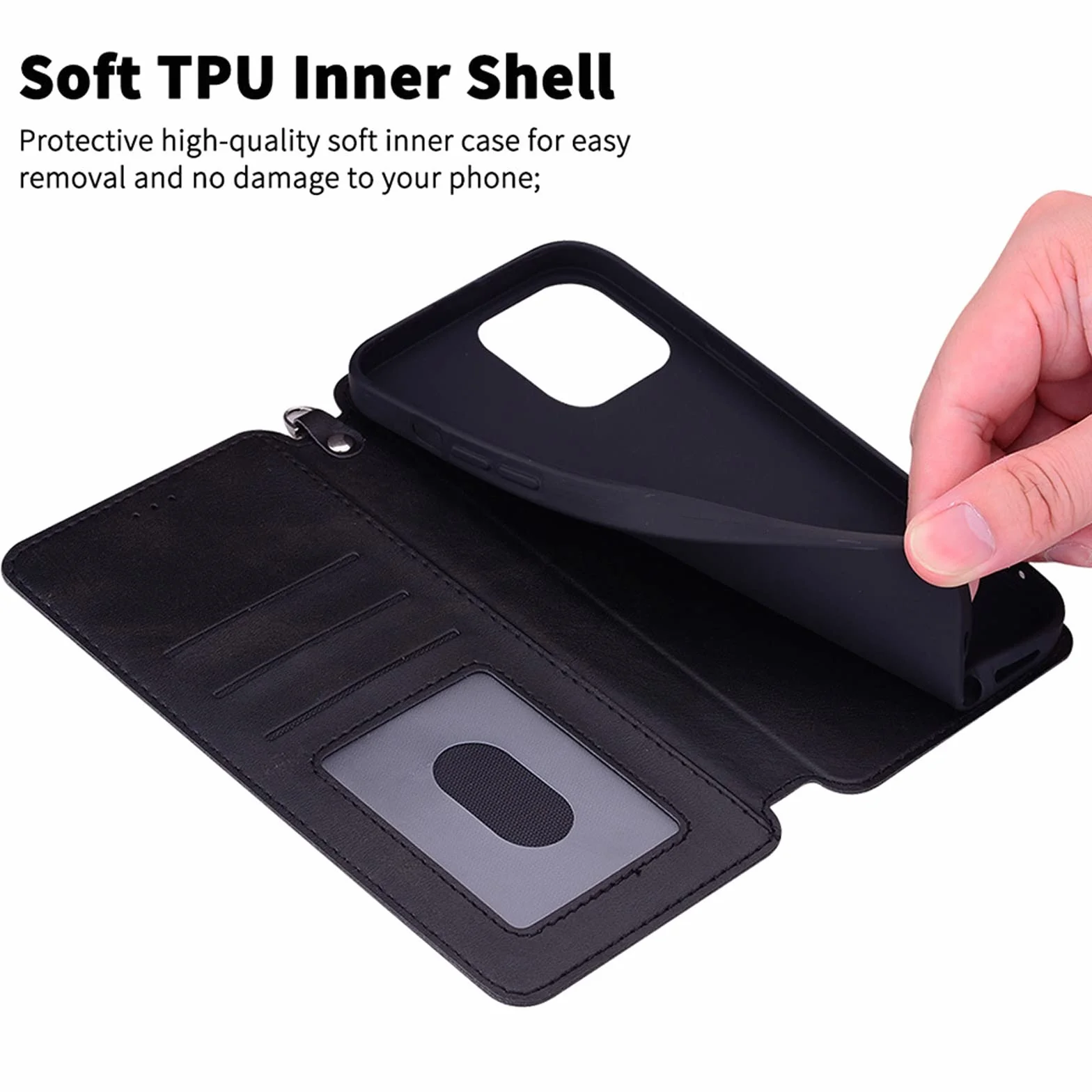 LTL Etui z klapką do iPhone 13/13 Pro/13 Pro Max, wysokiej jakości skórzane etui z klapką, etui z przegródką na karty, podpórka, etui na telefon, magnetyczne, czarne, 13 6,1"