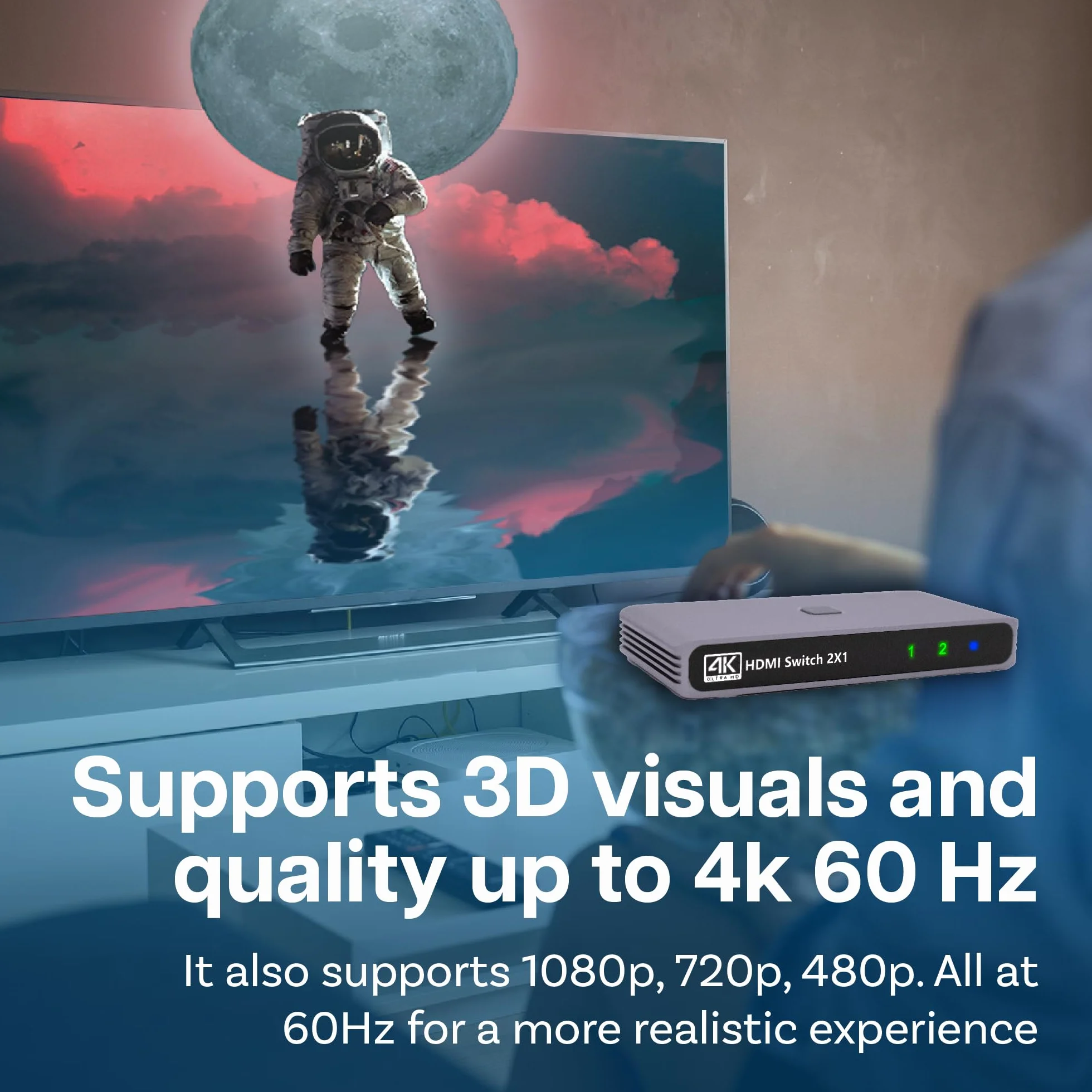 MMOBIEL Przełącznik HDMI 4K@60Hz - dwukierunkowy przełącznik HDMI 2 wejścia 1 wyjście - rozdzielacz HDR, 3D - koncentrator do telewizora, monitora itp. - wyświetlacz jednocześnie - aluminium