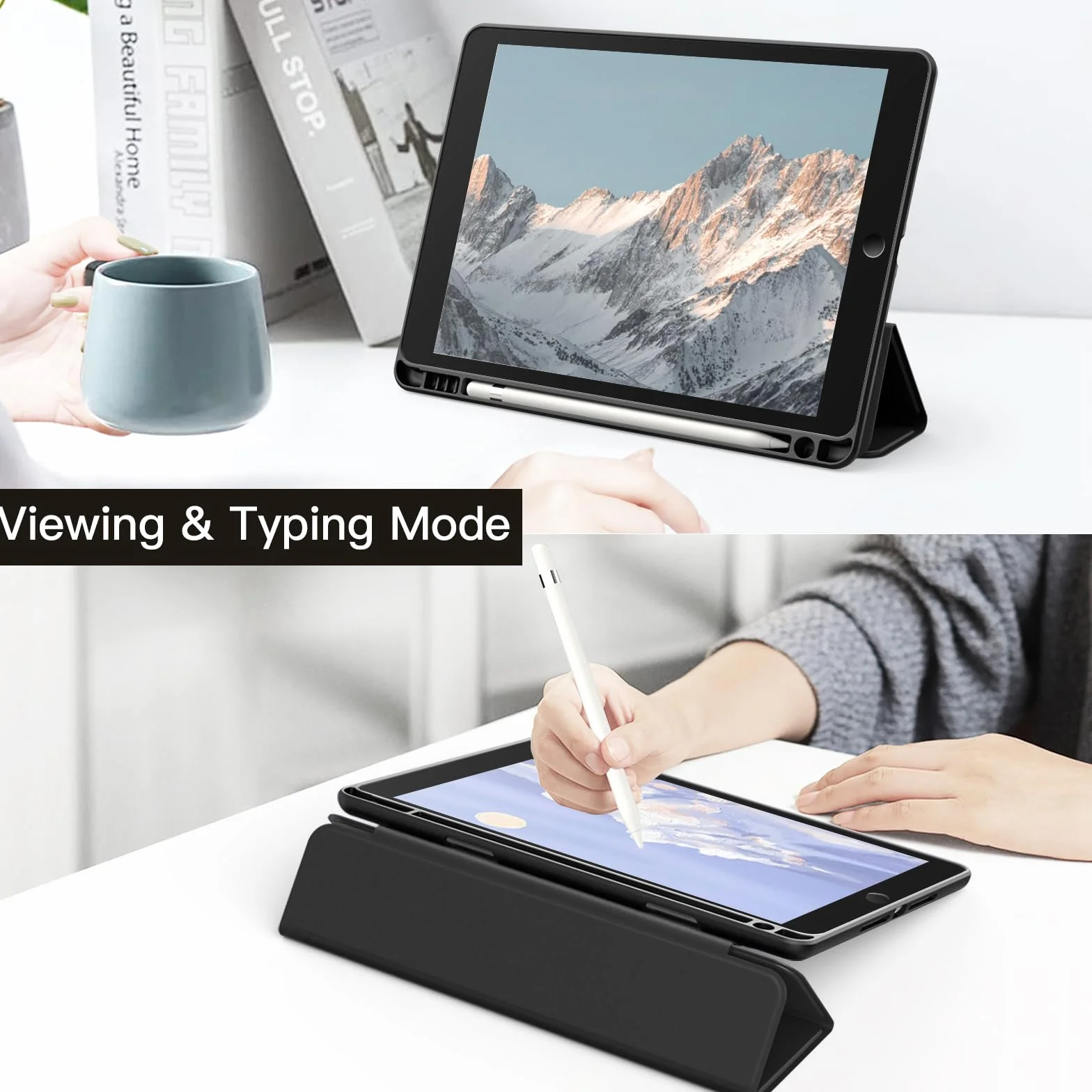 JETech Etui dla iPad 10,2 Cala (9./8./7. Generacji, 2021/2020/2019) z Pencil Uchwyt, Wyczyść Przezroczysty Tył Obudowa Slim Podstawkę Odporna na Wstrząsy Obudowa Tabletu Case (Czarny)