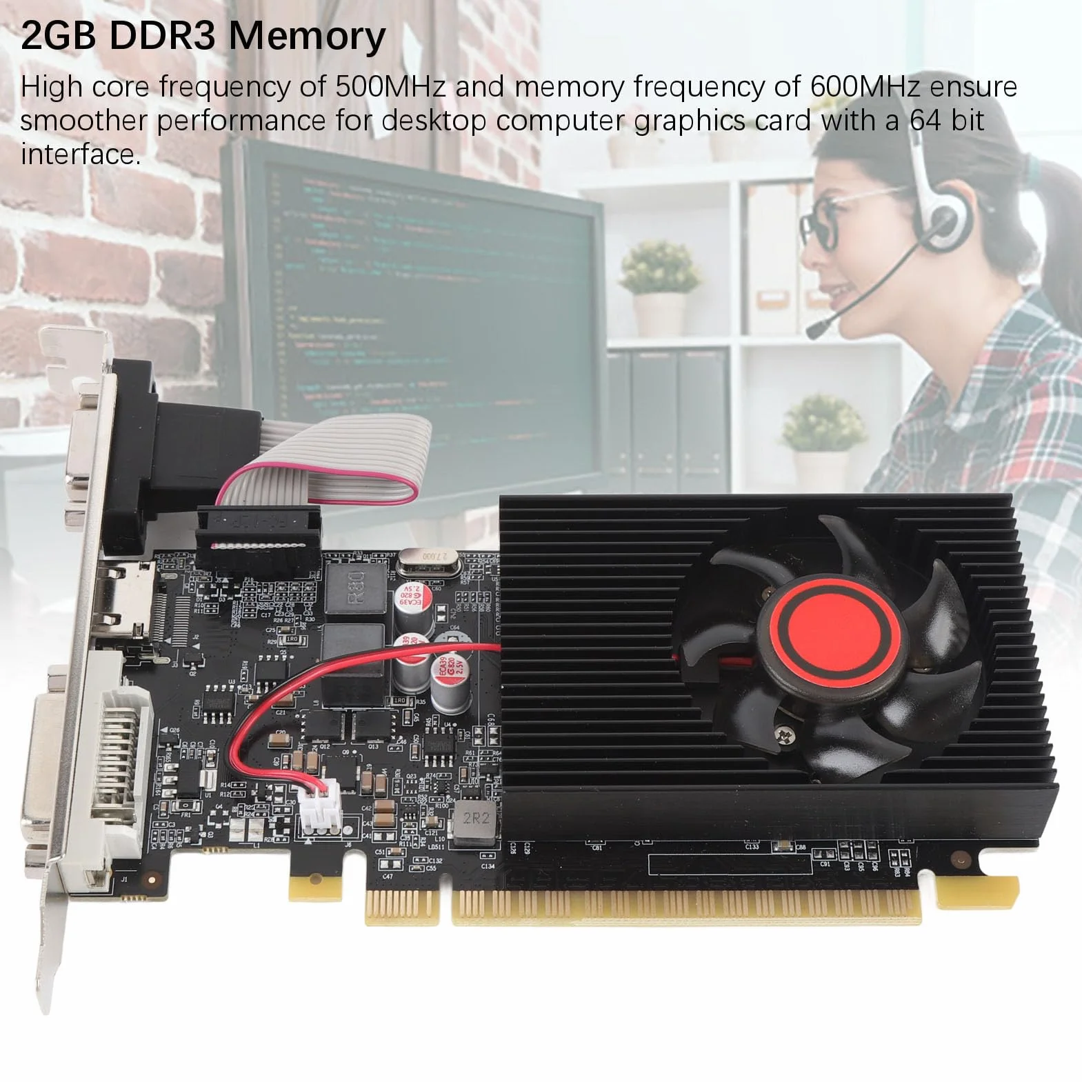 Karta graficzna, 2 GB DDR3 64 bit, obsługa DirectX 10.1, interfejs PCI Express 2.0 16X, HDMI, DVI, VGA, Single Fan, komputerowa karta graficzna do gier roboczych