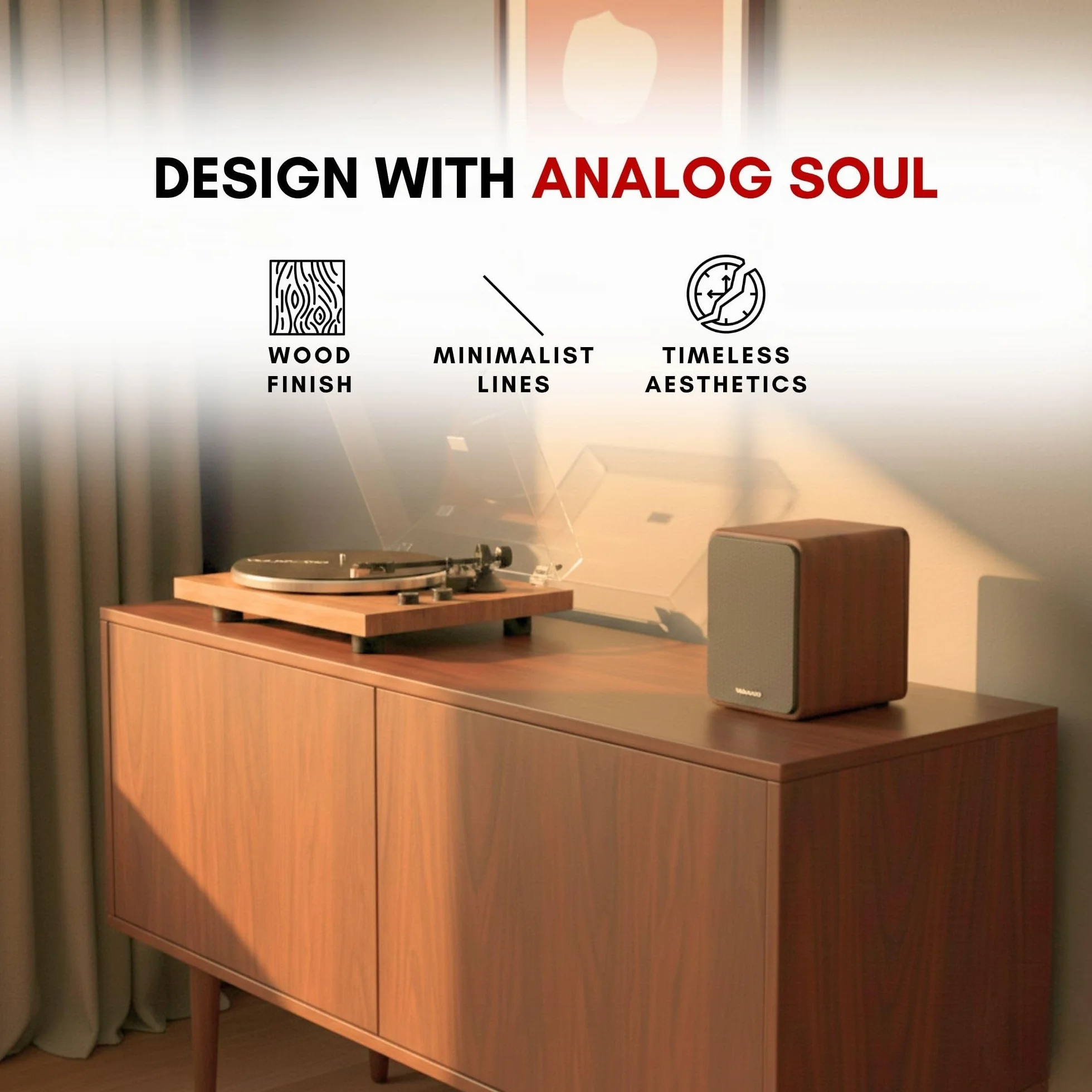 VULKKANO TD10 Gramofon z precyzyjnym ramieniem, zintegrowanym korektorem Phono/Line i eleganckim designem, kompatybilny z 33 i 45-obrotowymi winylami