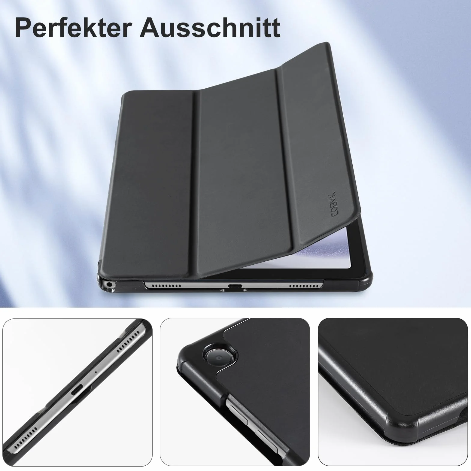 CoBak Etui Case do 11-calowego Samsunga Galaxy Tab A9 +/ A9 Plus 2023, wiele kątów widzenia, całkowicie nowe inteligentne etui ze skóry PU z funkcją automatycznego uśpienia (czarne)