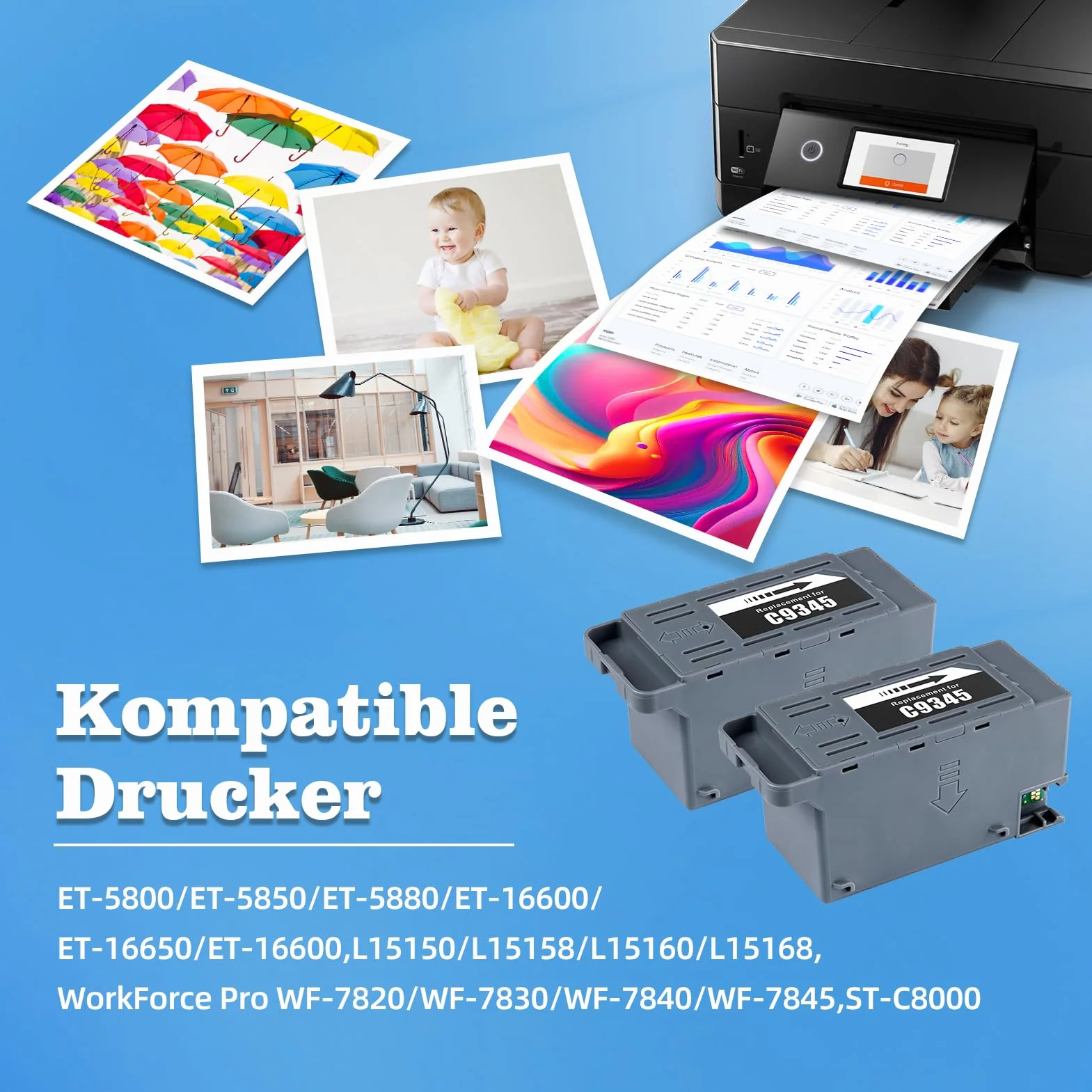 Nextpage C9345 pudełko konserwacyjne C12C934591 kompatybilne z Epson EcoTank Pro ET-5800 ET-5850 ET-5880 ET-16600 ET-16650 ET-16600, Ecotank L15150 L15158 L151600 Workforce Pro WF-7820 etc (C9345