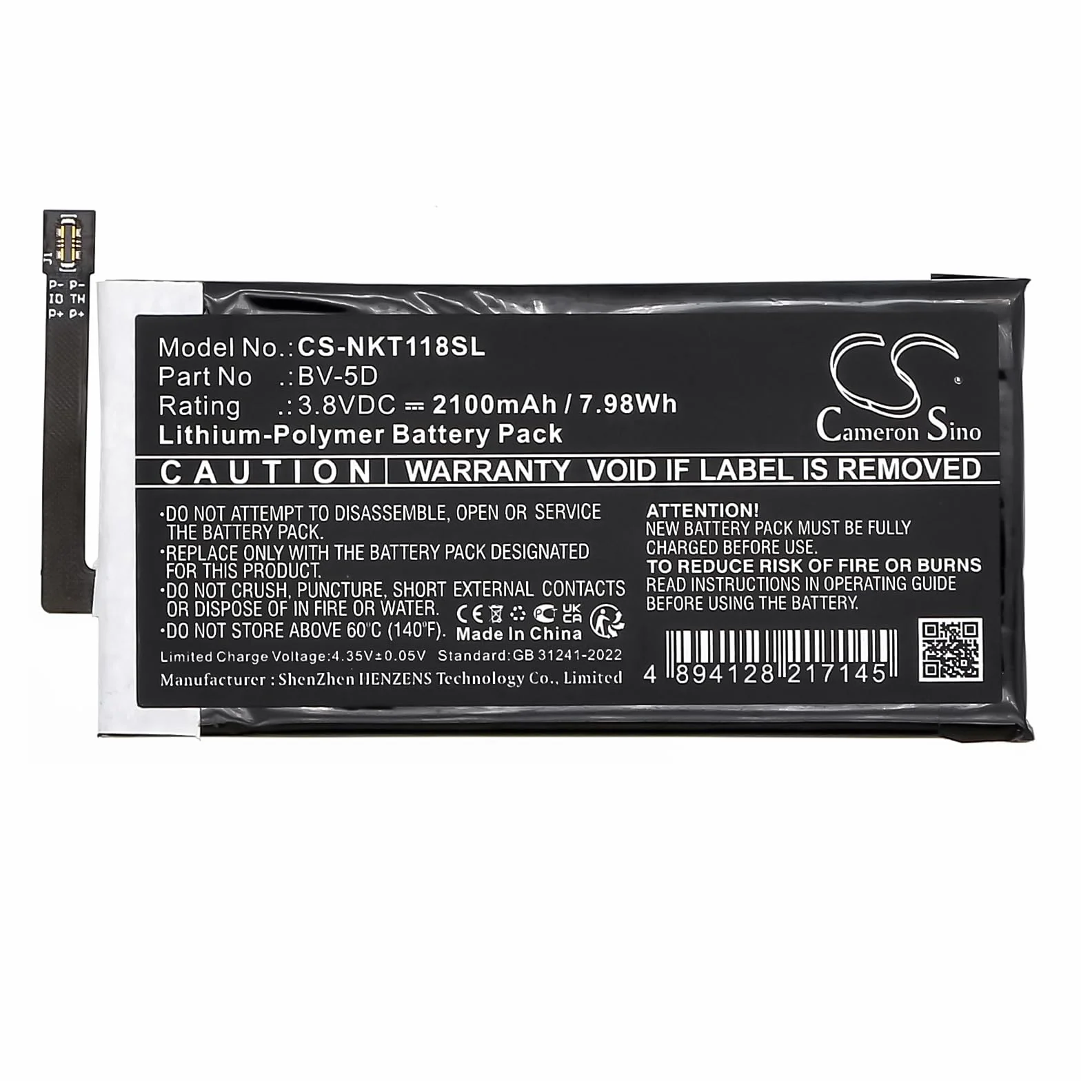 TECHTEK Bateria 2100mAh kompatybilny z [Nokia] 800 Tough, TA-1186, TA-1186/DS zastępuje BPCNTBY001B, BV-5D FBA