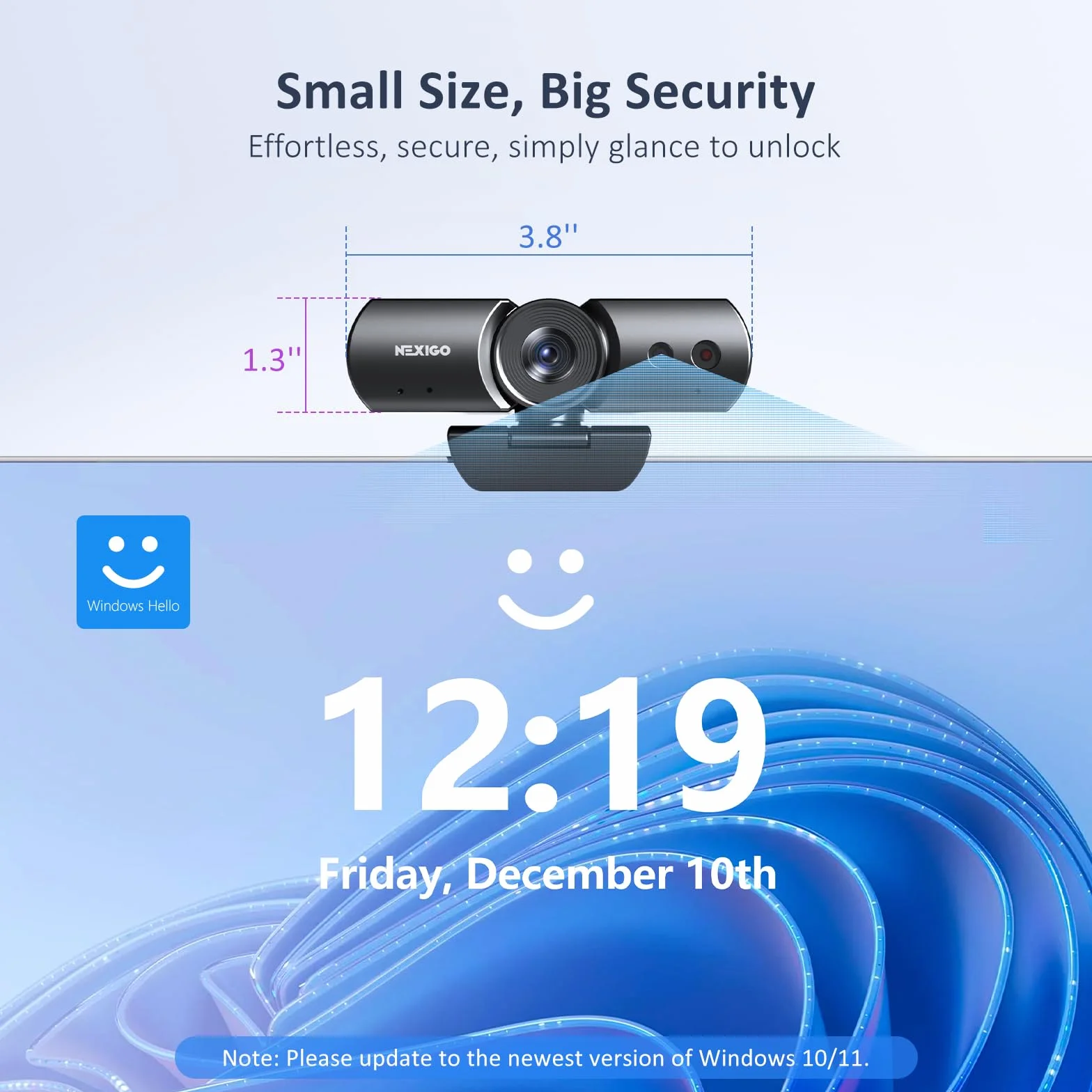NexiGo HelloCam Pro kamera internetowa z systemem Windows Hello, autofokus 1080P 60FPS, prawdziwa prywatność, automatyczna migawka elektroniczna, kamera komputerowa, mikrofon, wzmocnienie twarzy