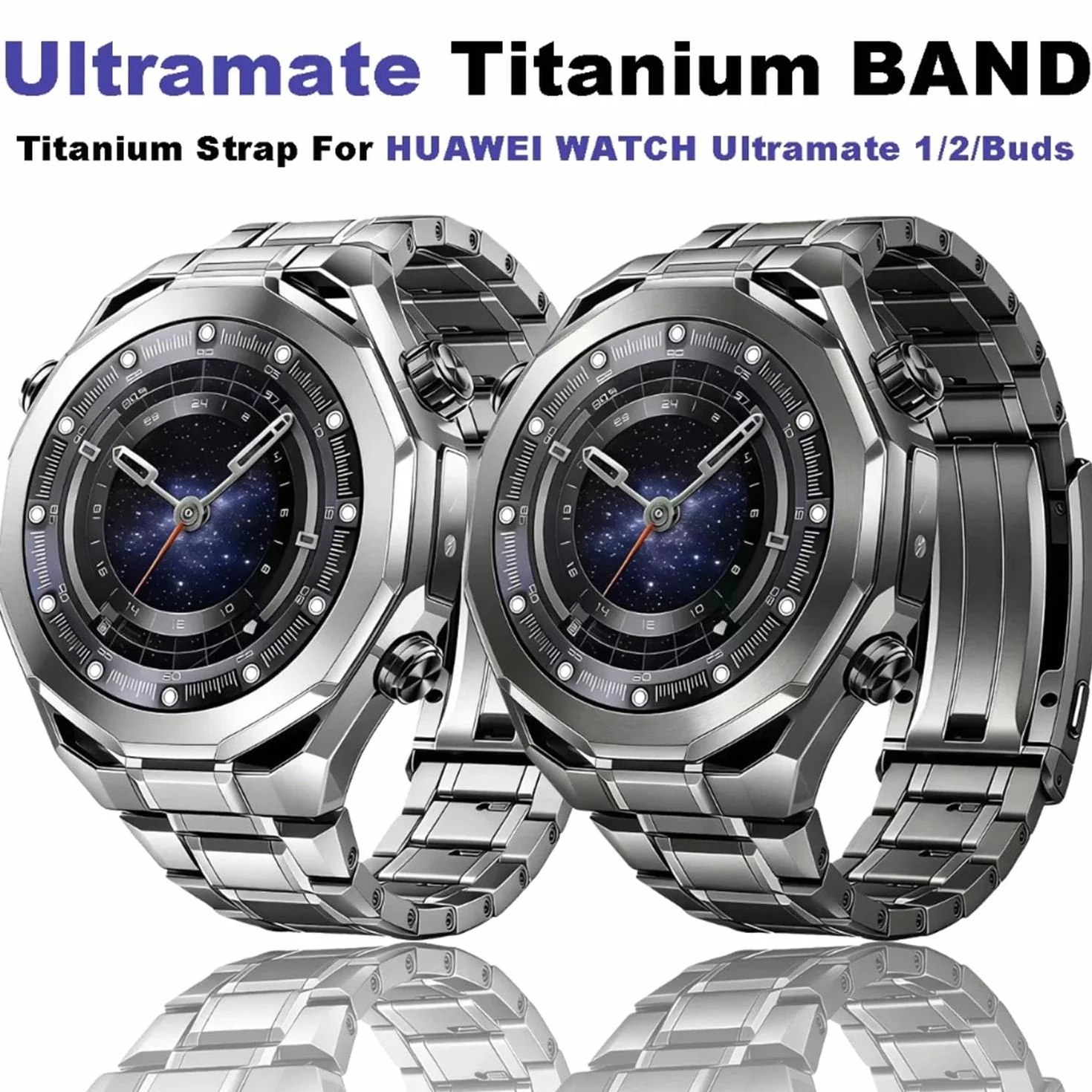 VeveXiao Wytrzymały pasek tytanowy One Click 22 mm, kompatybilny z Huawei Watch Ultimate 2 Bands Men, luksusowy metalowy pasek zastępczy ze stopu tytanu do Huawei Watch Ultimate