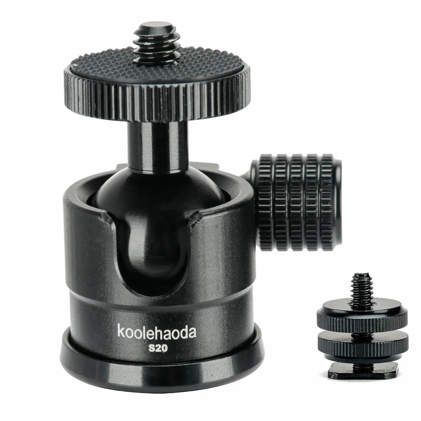 Koolehaoda Mini głowica kulowa z mocowaniem na zimno, panoramiczny aluminiowy uchwyt kulowy 360° ze śrubą 1/4" do statywów fotograficznych, monopodów, kamer, lamp, mikrofonów