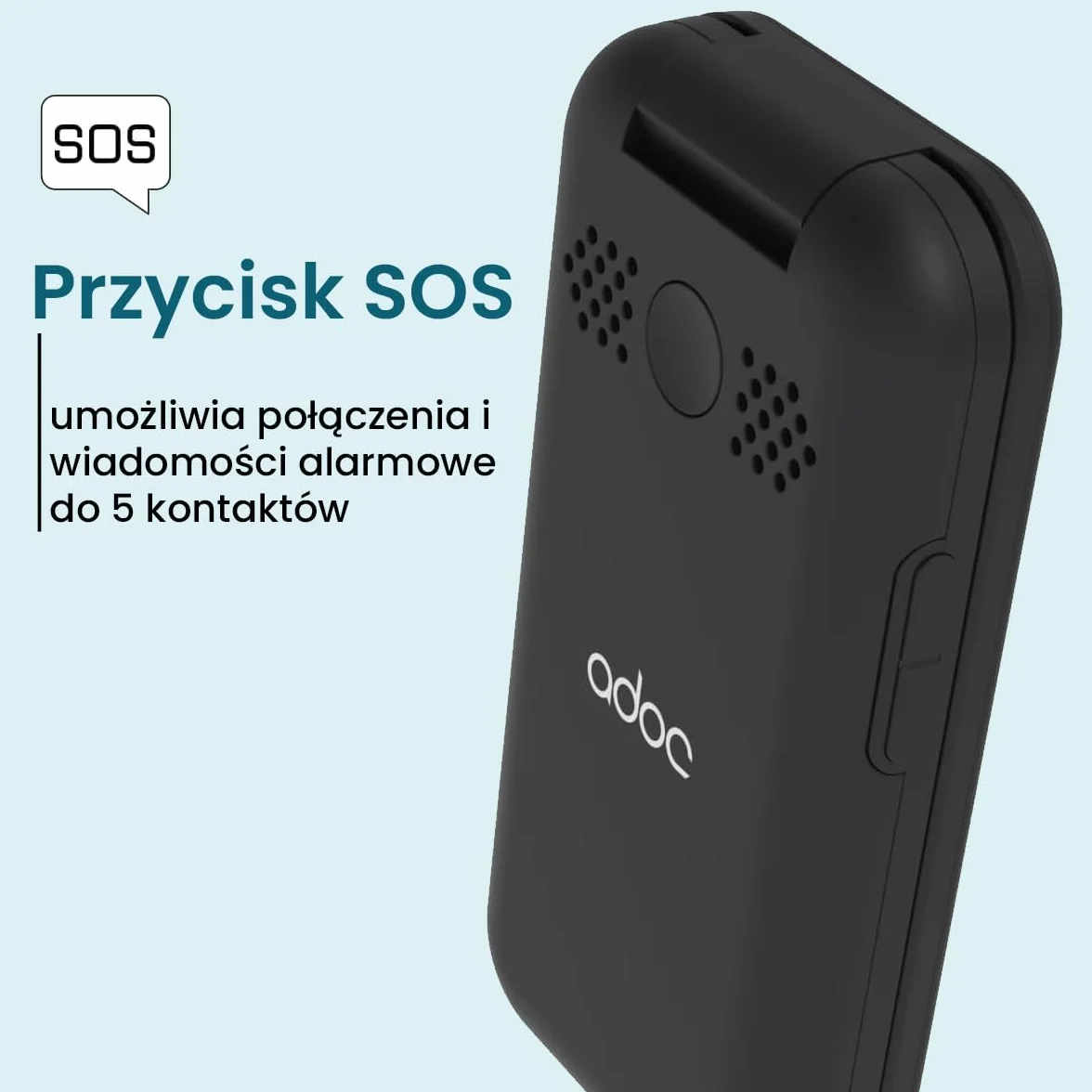 ADOC SC01, Telefon komórkowy przeznaczony dla osób starszych, duże klawisze, Przycisk SOS, Bluethooth, Wi-Fi, RAM 48MB, ROM 128MB, MicroSIM, MicroSD, Bateria 1.000 mAh, CE RoHS GCF, czarny.
