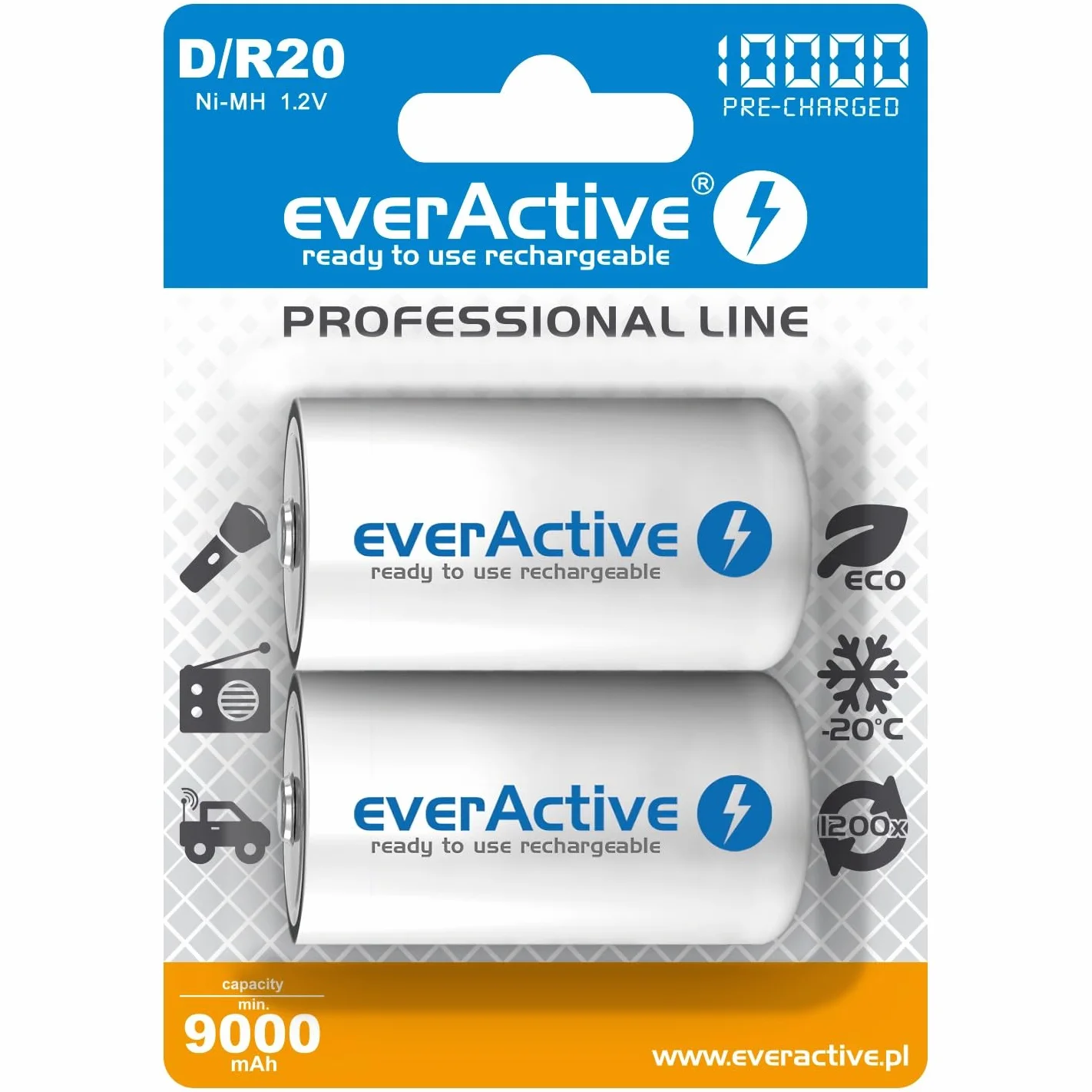 EVERACTIVE Akumulatorki R20/D 1,2V 10000mAh 2 sztuki