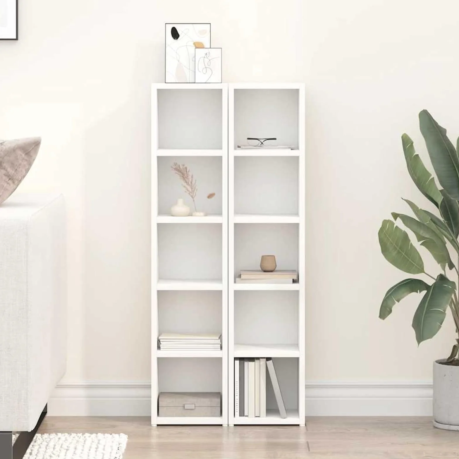 Regał na płyty CD, zestaw 2 szt. – pionowy system sortowania płyt CD z materiału drewnopochodnego, biały, 21 x 16 x 93,5 cm, do kolekcji muzyki w salonie lub biurze