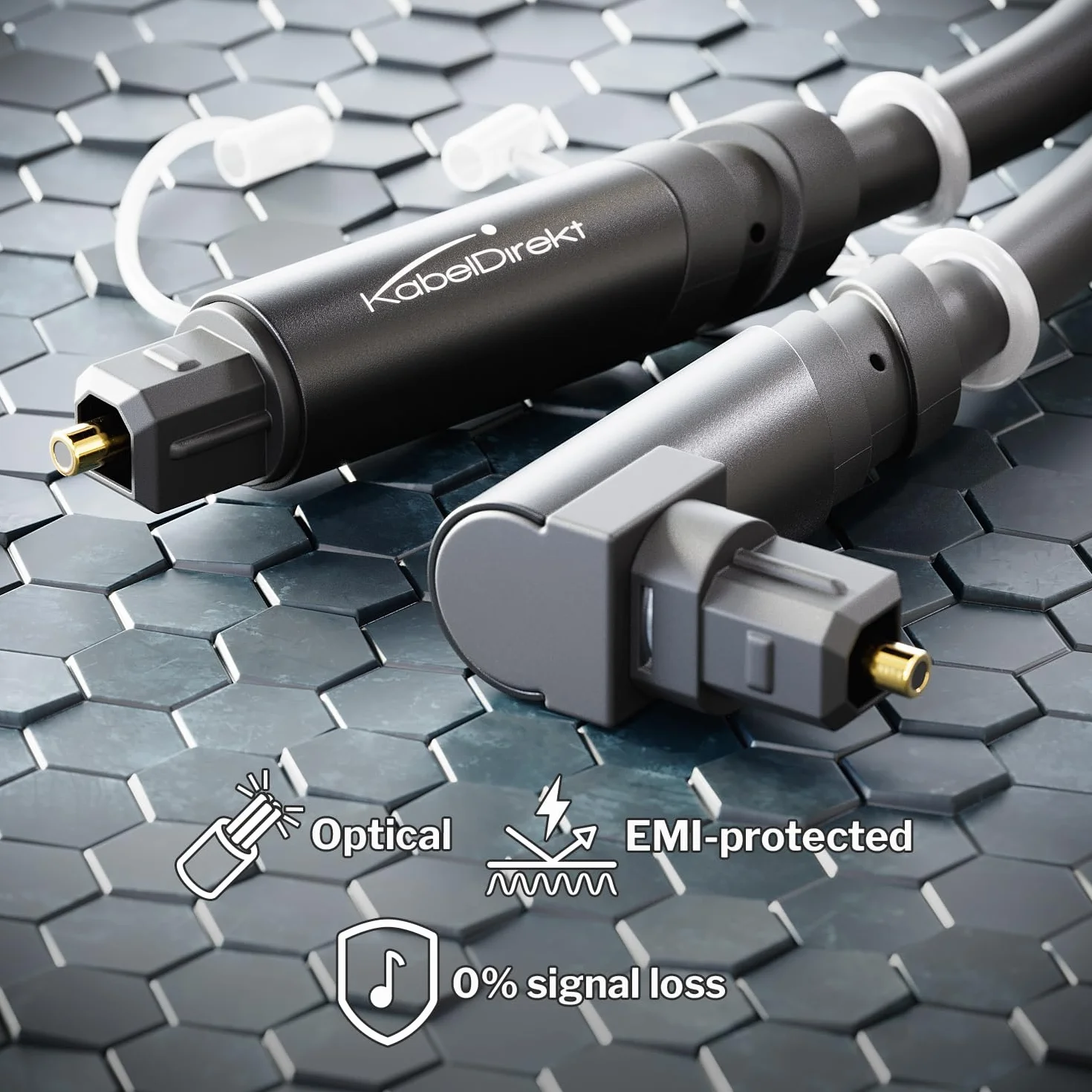 KabelDirekt – Kabel optyczny audio pod kątem 90° z 0% stratą sygnału – 3 m – Kabel TOSLINK (S/PDIF, światłowodowy do kina domowego, wzmacniaczy, Gaming, PS4, Xbox)