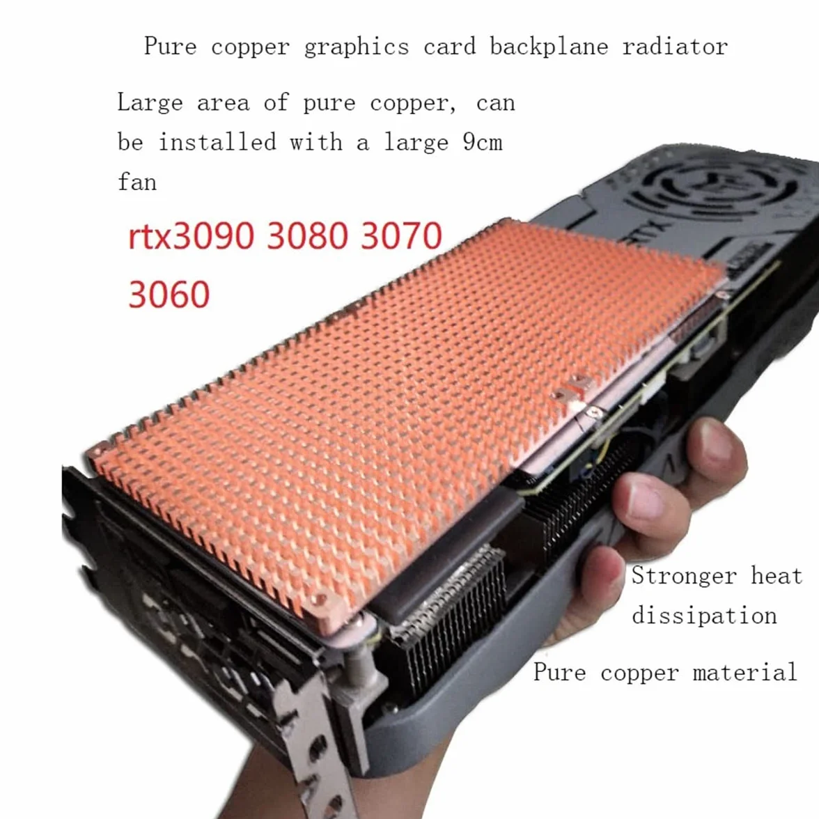 Radiator z czystej miedzi, pomocniczy grzejnik górniczy, pomocniczy grzejnik karty graficznej, chłodzenie pamięci wideo, odpowiedni do RTX3090 3080, można zainstalować wentylator