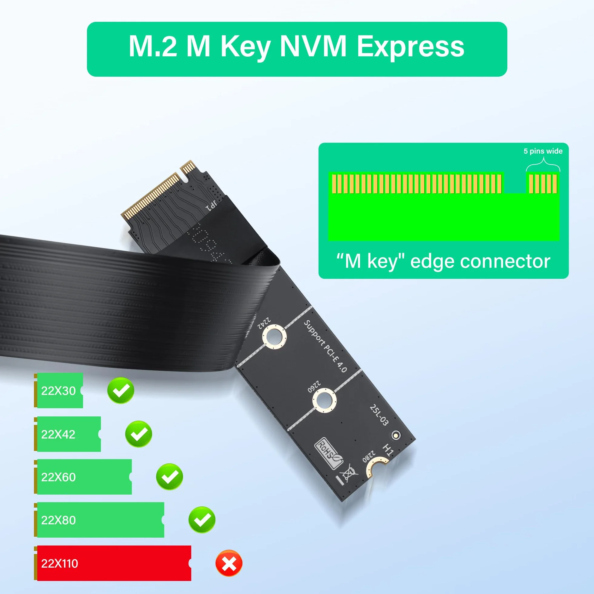 SinLoon M.2 M-Key PCI-E4.0 2280 NGFF do PCIe X4 przedłużacz M2 do PCI-E 4X żeński kabel riser do M2 2230 (M.2 180 stopni)
