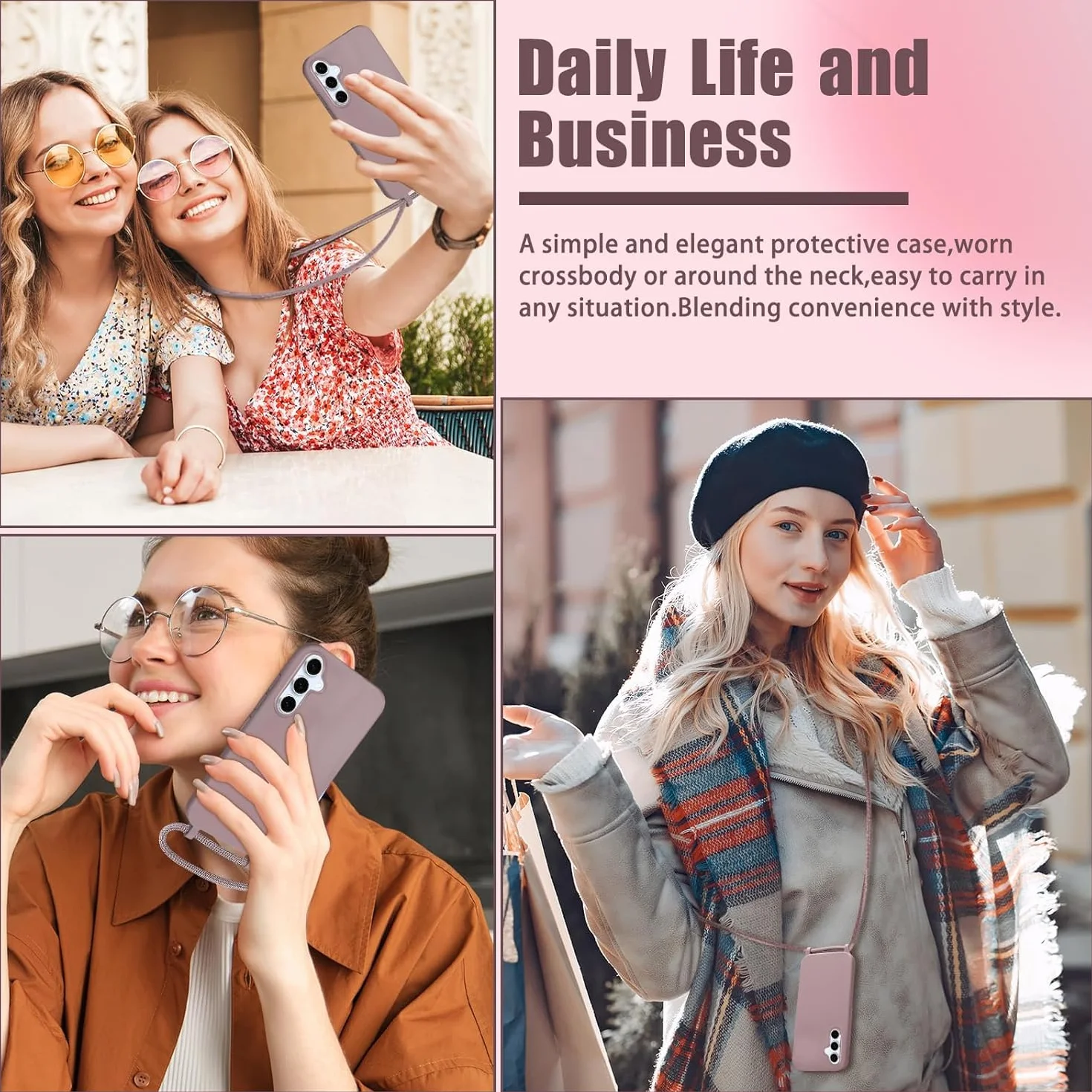 Łańcuszek etui kompatybilne Samsung Galaxy A56 5G ochronne z paskiem różowe