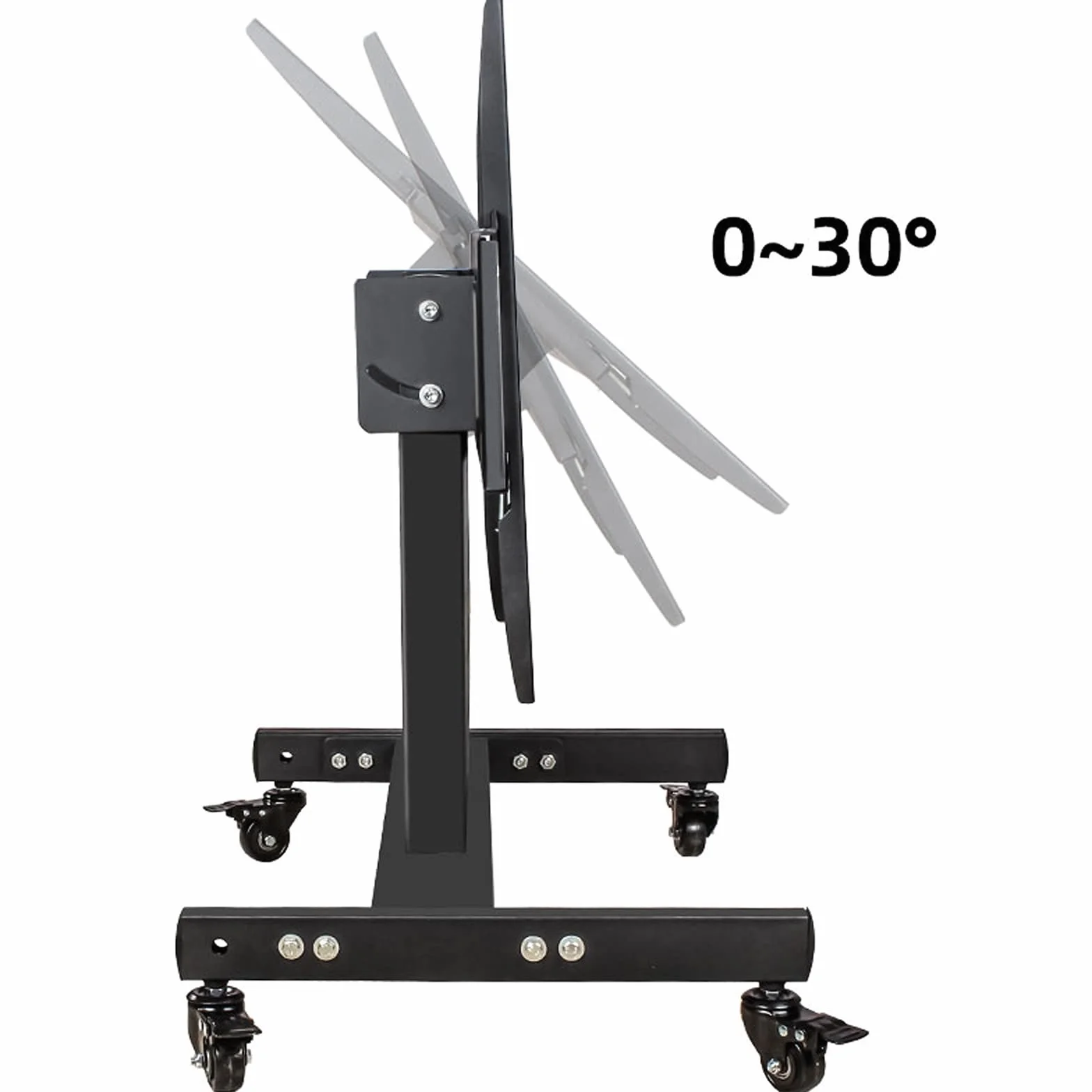 Pionowy stojak na telewizor, stojący, mobilny wózek na telewizor 81.3 cm-190.5 cm, mobilny komercyjny uchwyt na telewizor z 4 uniwersalnymi rolkami, dwukolorowe kółka, regulowany stojak na telewizor