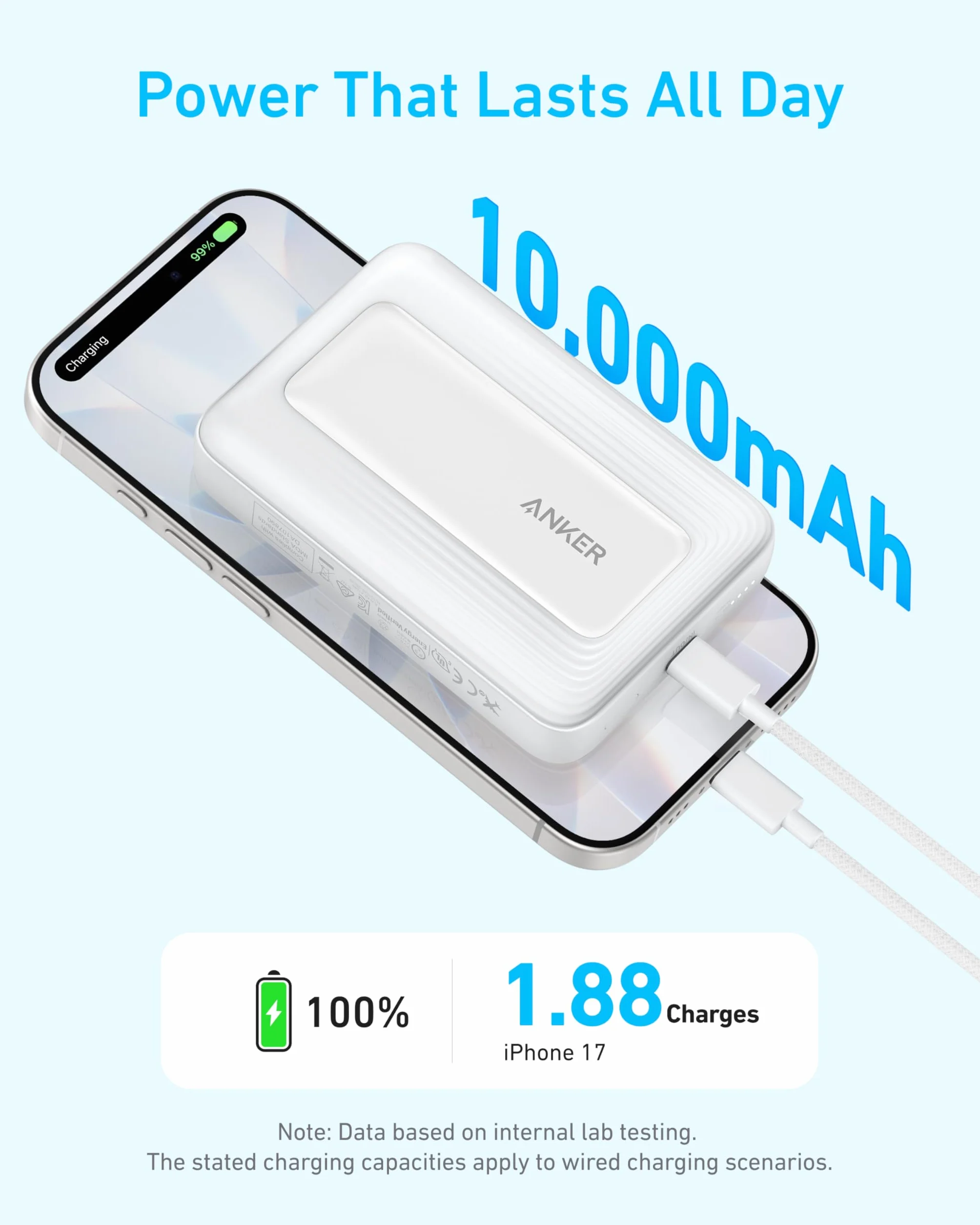 Anker Zolo Magnetic Power Bank, kompaktowy powerbank 10000mAh z szybkim ładowaniem do 30W,bezprzewodowy i przenośny, przyjemny w dotyku i wytrzymały, do serii iPhone17/16/15, AirPods i innych urządzeń | Bezprzewodowy, wytrzymały powerbank z przyjemnym w d