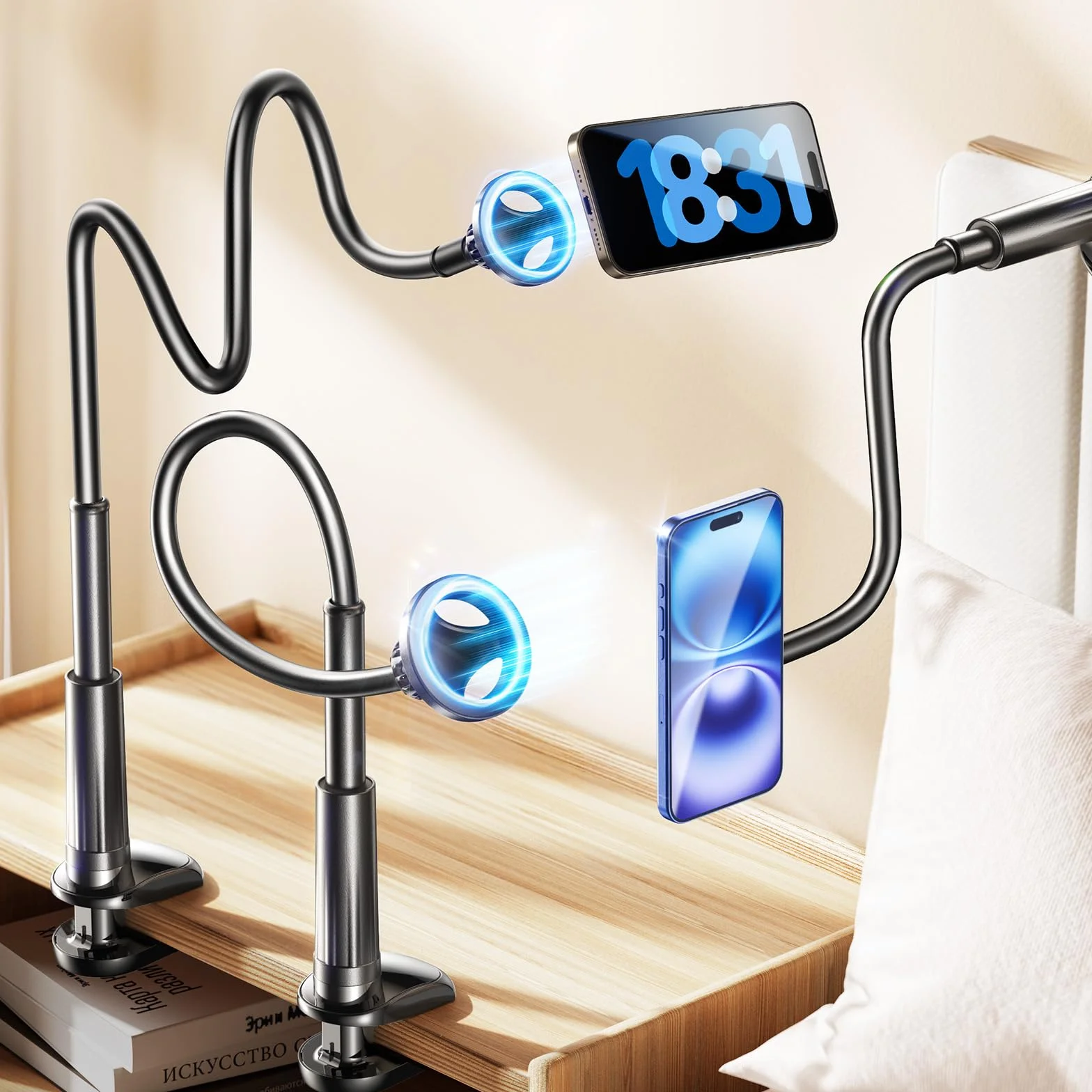 LISEN Magsafe uchwyt na telefon komórkowy, do łóżka, do telefonu komórkowego, elastyczny długi uchwyt, kompatybilny z iPad Pro 12.9 Air Mini, iPhone 16 15 Pro 14 13 Samsung