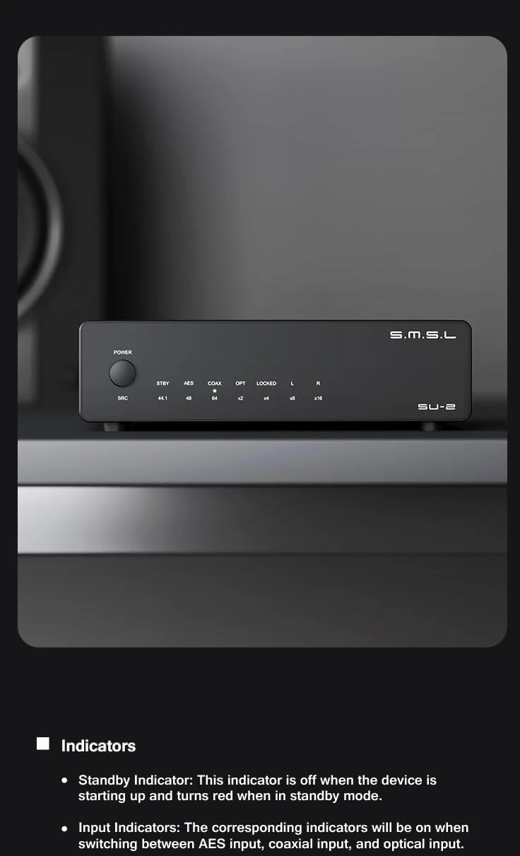 Fanmusic SMSL SU-2 Dekoder High Resolution ES9039Q2M 4 chipy OPA1612A THD+N 0,00006% sinad 123,5 dB DAC