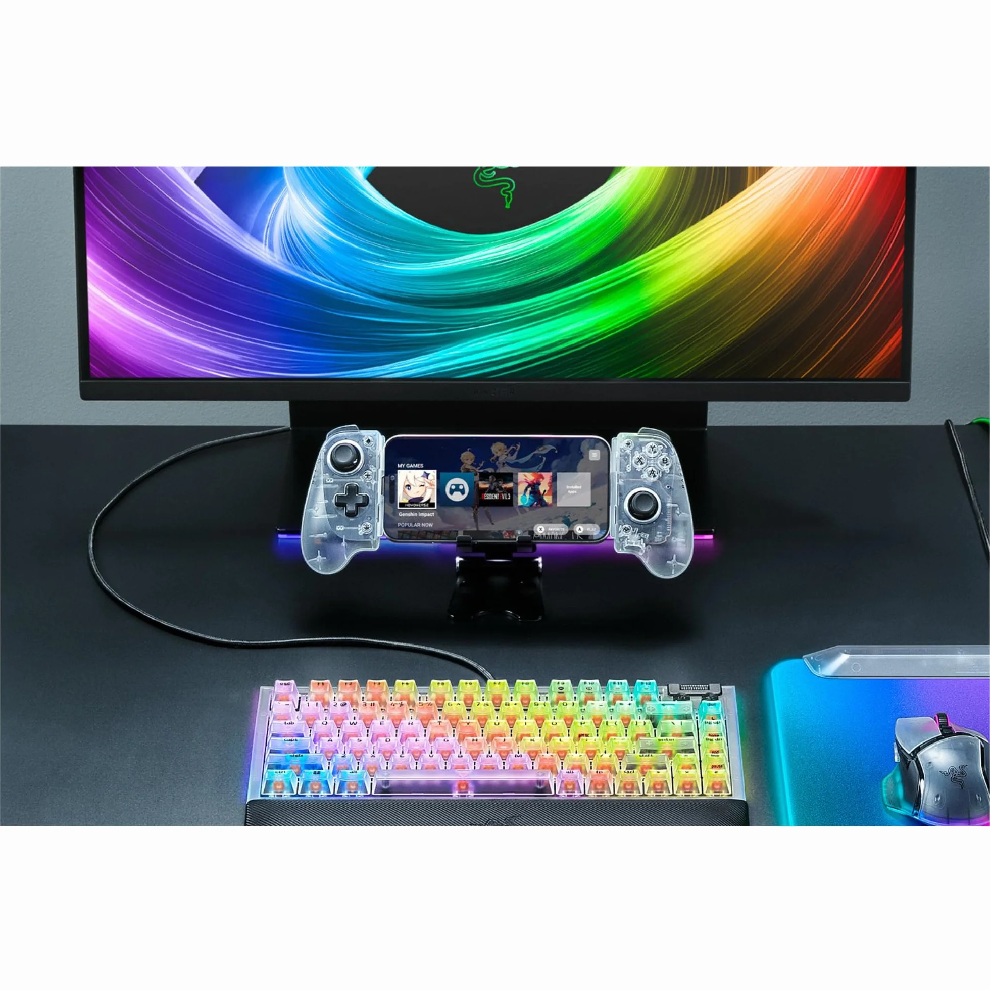 Razer Kishi V3 Phantom White - Pełnowymiarowy kontroler mobilny do smartfonów iPhone i Android - USB-C - Analogowe drążki z funkcją Anti-drift - 12 przycisków | Phantom White Edition