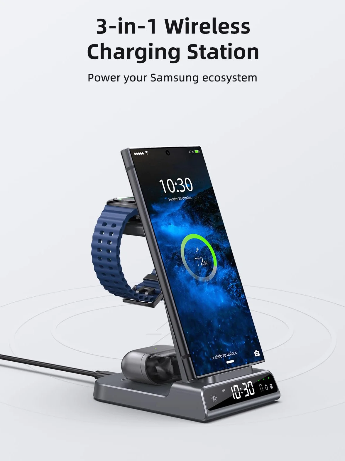 Bezprzewodowa ładowarka do Samsung Galaxy S25 Ultra Watch 7 Ultra, ładowarka Samsung Galaxy Watch 6 5, 3 w 1 stacja ładująca do telefonu z systemem Android do-S24 Z Flip 6 Buds Pro 2 (szary)