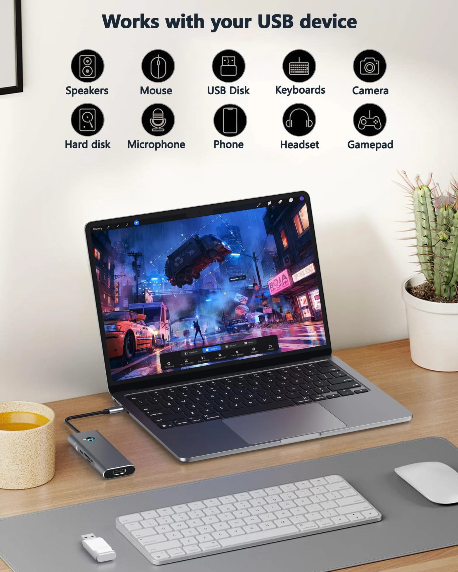 USB C HUB for iPad Pro Adapter 4K 60Hz HDMI, 100W PD, SD/TF Card Reader, 3 USB A Port, 3.5mm Audio Jack, 9 in 1 USB C Dock for iPad Air/Galaxy Dex/Tablet/MacBook/iMac/iPhone 17/Steam Deck/HP/Dell