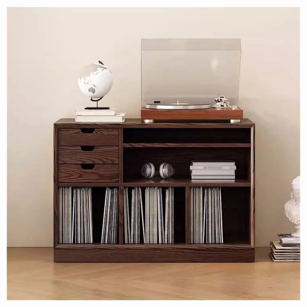 Stojak na płyty CD Wielofunkcyjny drewniany stojak na płyty winylowe z szufladą na albumy CD Magazyn książek