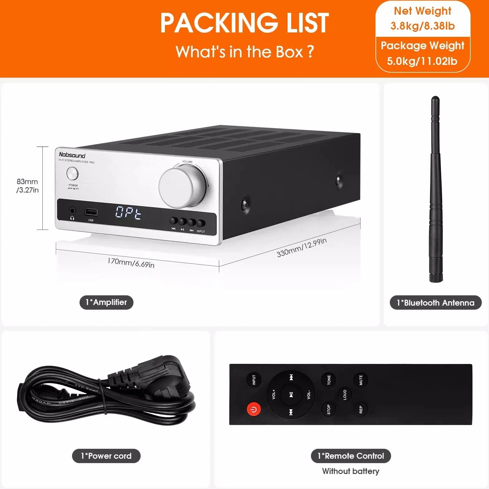 Wzmacniacz cyfrowy Bluetooth Nobsound DAC: Domowy wzmacniacz stereo, Odtwarzacz U-Disk z pilotem