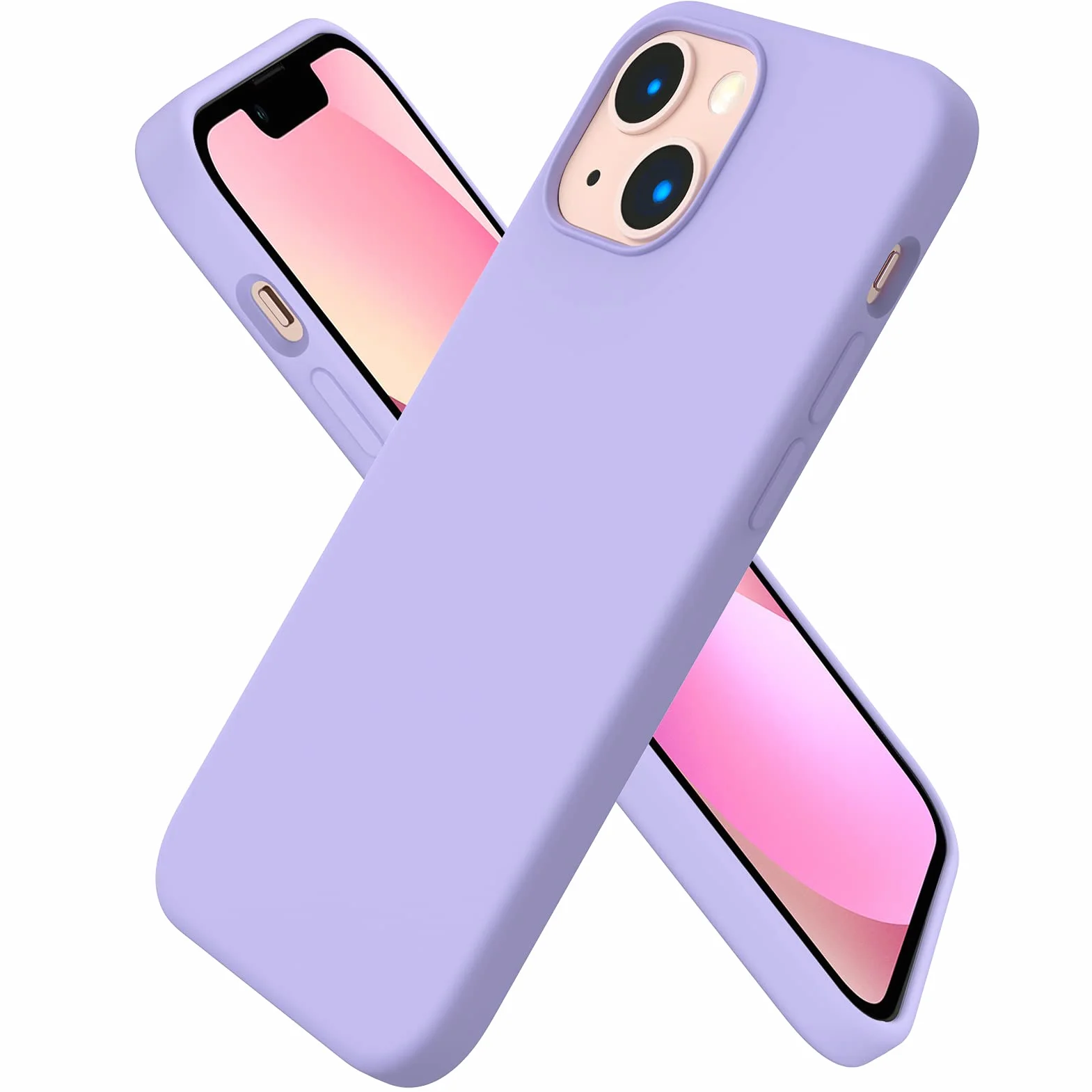 ORNARTO Kompatybilne z iPhone 13 Mini etui, smukłe etui z płynnego silikonu 3 warstwowe w pełni pokryte miękkim żelowym gumowym etui z mikrofibry 5,4 cala - Jasny fiolet
