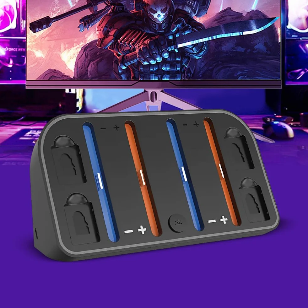 Ścienna stacja ładująca do Switch2 z oświetleniem RGB, możliwość personalizacji, uchwyt na 4 kontrolery i 4 karty