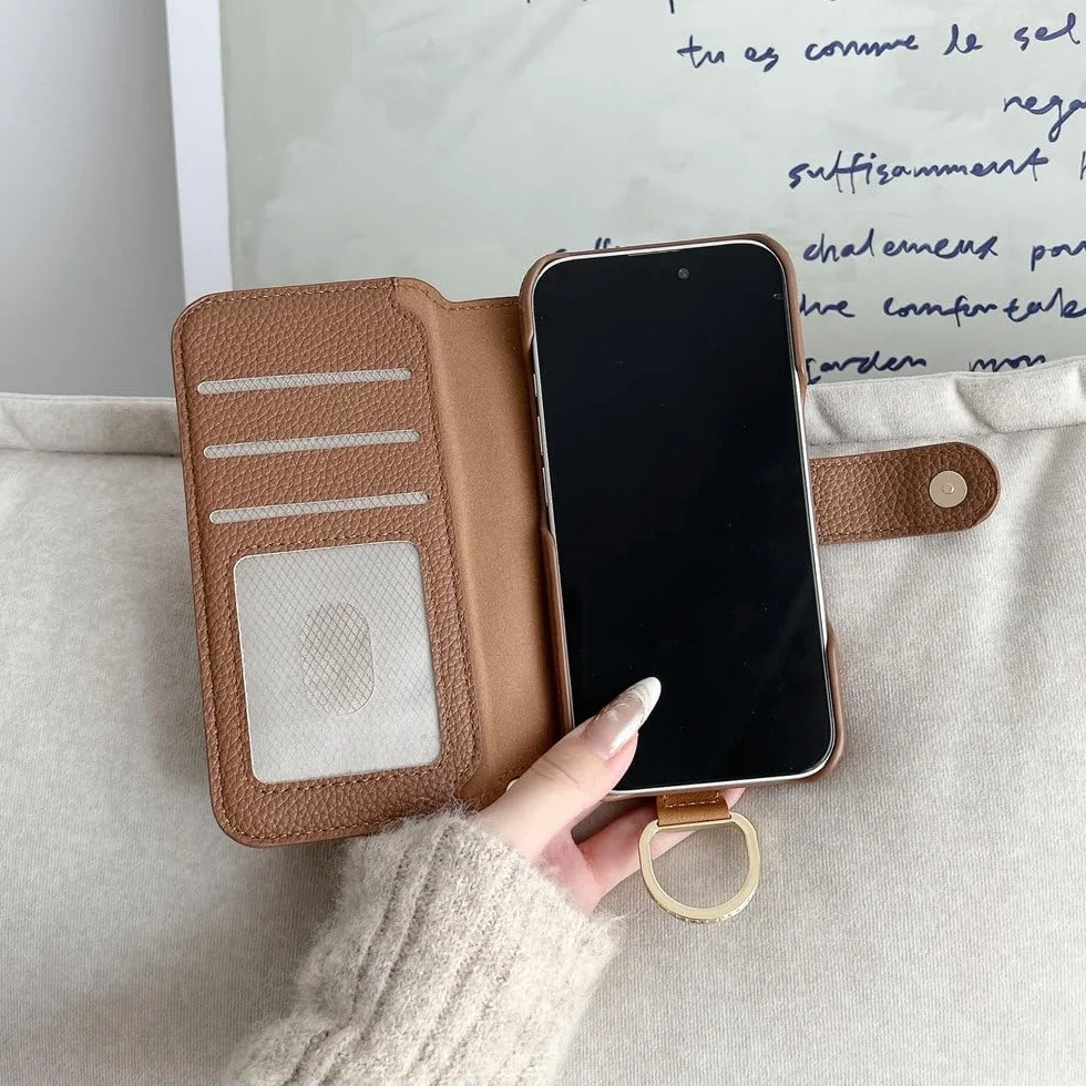 Małe, świeże etui na telefon komórkowy z klapką, odpowiednie do iPhone'a 11 12 13 14 15 16 Pro Max 14 15 16 Plus, opaska na nadgarstek, etui ochronne antypoślizgowe, zielone, do iPhone'a 16 Pro