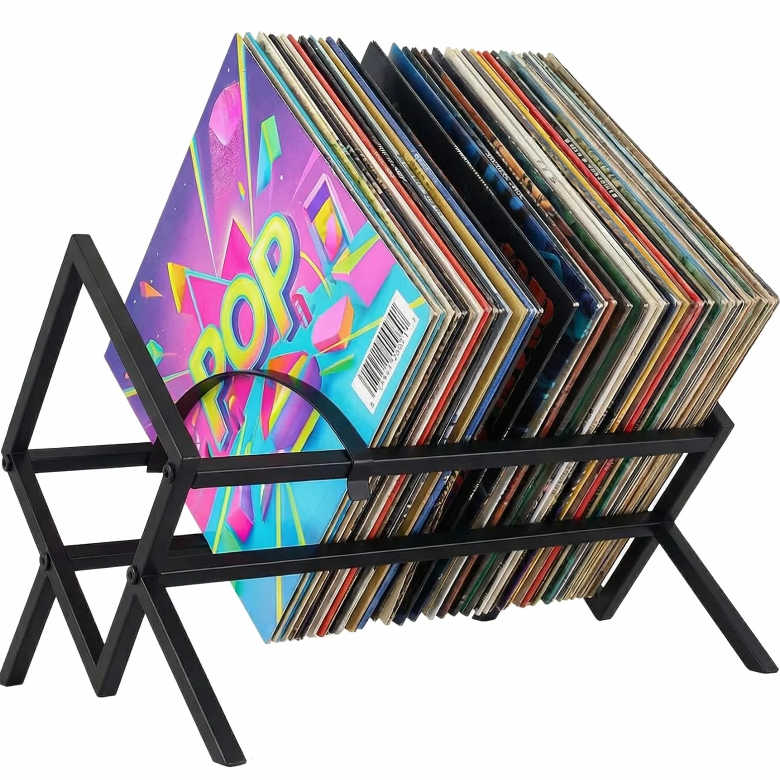 Stojak do przechowywania płyt winylowych, metalowy organizer do albumów z ukośnym wyświetlaczem, regulowana pozycja, czarny, solidny stojak na płyty z ochraniaczami na nóżki