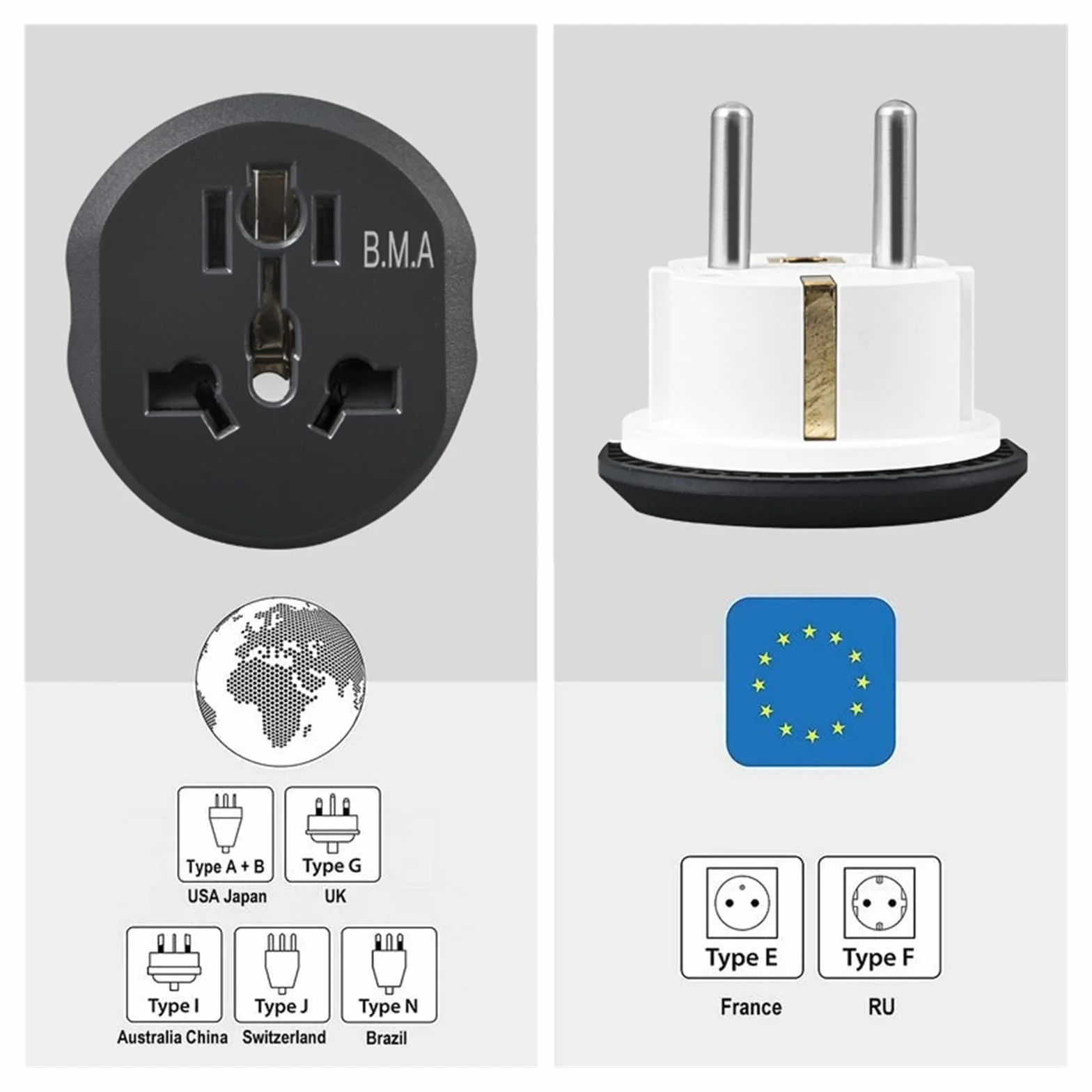 Uniwersalny konwerter wtyczki FR AU US UK do adaptera podróżnego ue wysokiej jakości adapter wtyczki domowej 16A 250V ścienne gniazdo elektryczne (Size : 110-250V, Color : Travel adapter B 20)