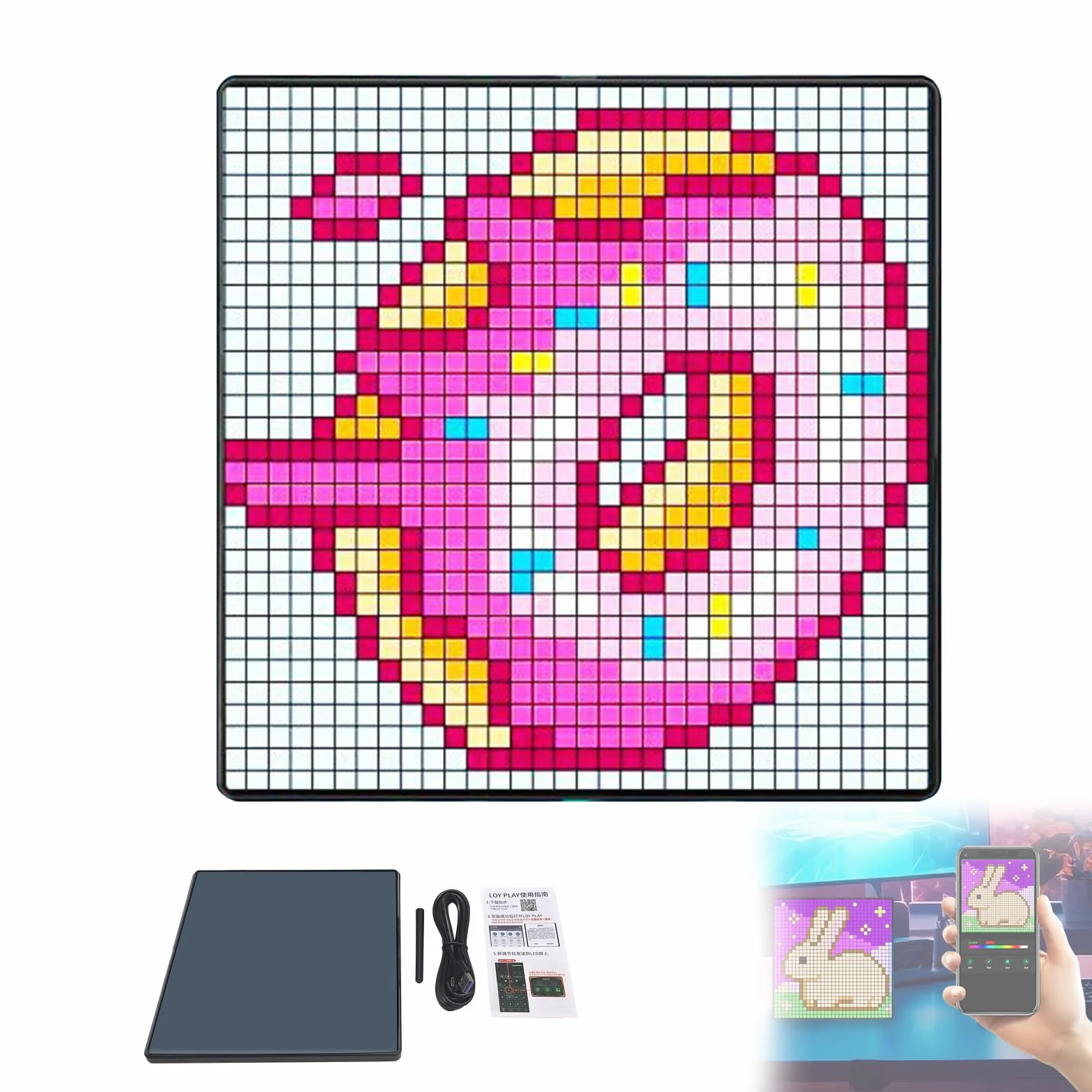 LED Bluetooth Pixel Art wyświetlacz cyfrowa ramka na zdjęcia DIY - programowalne sterowanie aplikacją, akcesoria do gier, cyfrowy budzik, neonowe światło, do dekoracji pokoju