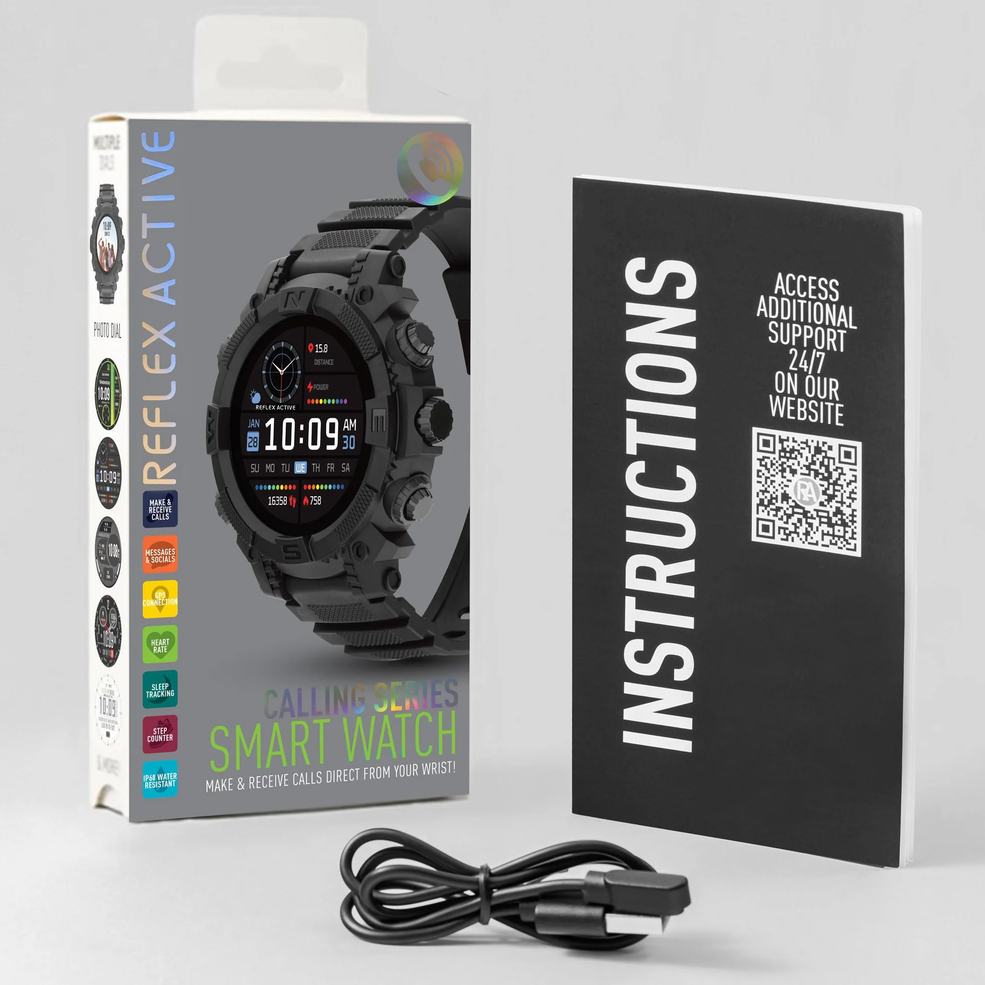 Reflex Active Męski smartwatch sportowy serii 38 z ponad 100 trybami sportowymi, odbieranie/połączenia, śledzenie fitness, tętno, odtwarzacz muzyczny i
