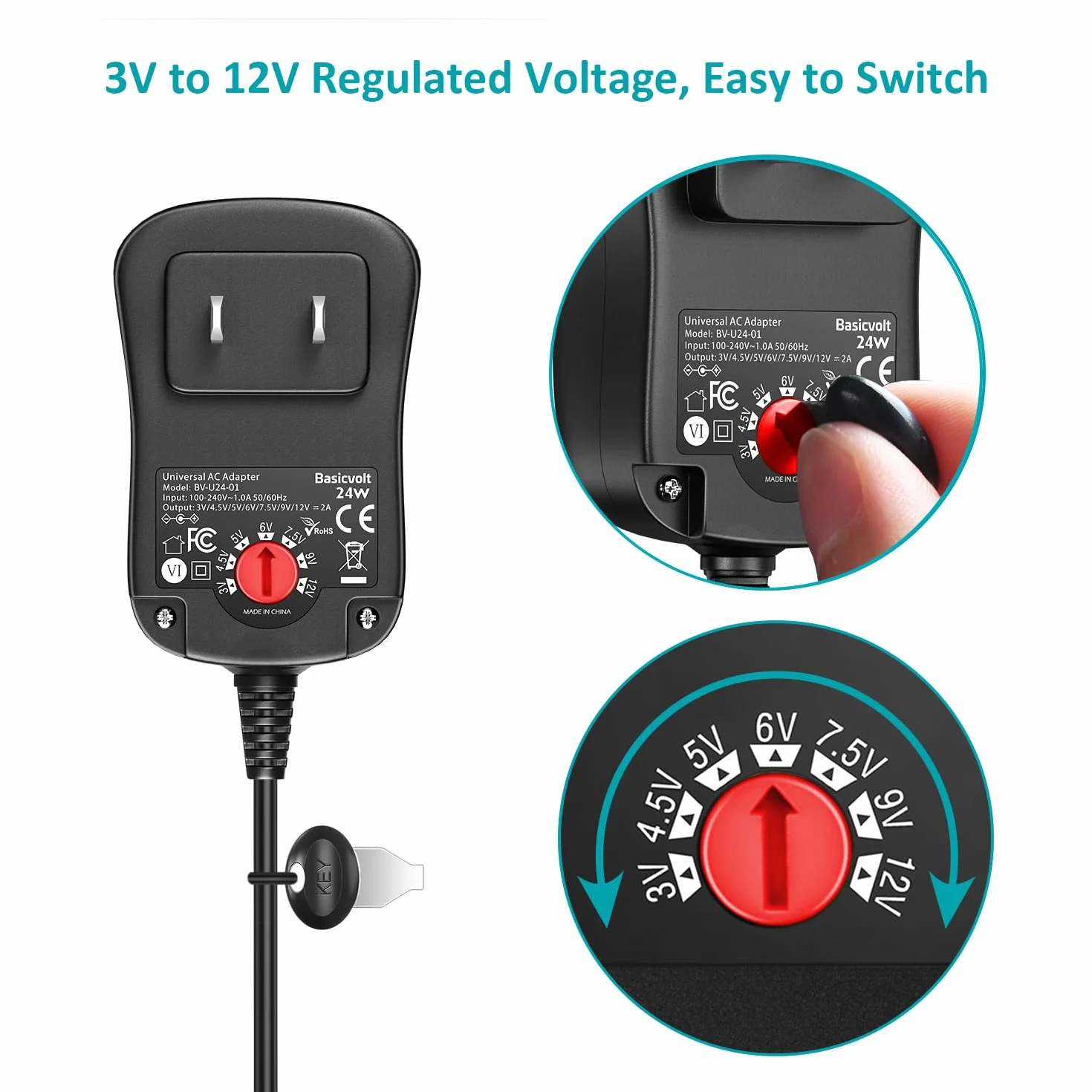 Uniwersalny zasilacz sieciowy AC/DC z 11 końcówkami DC do 3 V 4,5 V 5 V 6 V 7,5 V 9 V 12 V elektroniki domowej - 2,0 A 24 W maks