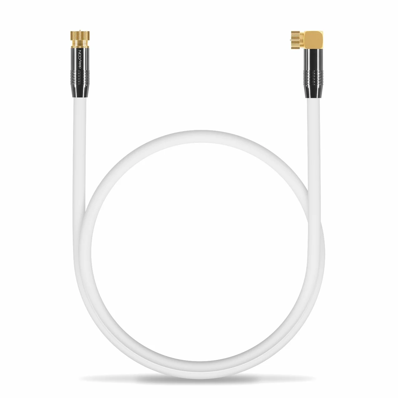 deleyCON 1m SAT Kabel Antenowy Satelitarny Koncentryczny - HDTV Full HD 4K - Wtyk F 90° Kątowy do Wtyk F Prosty - Biały